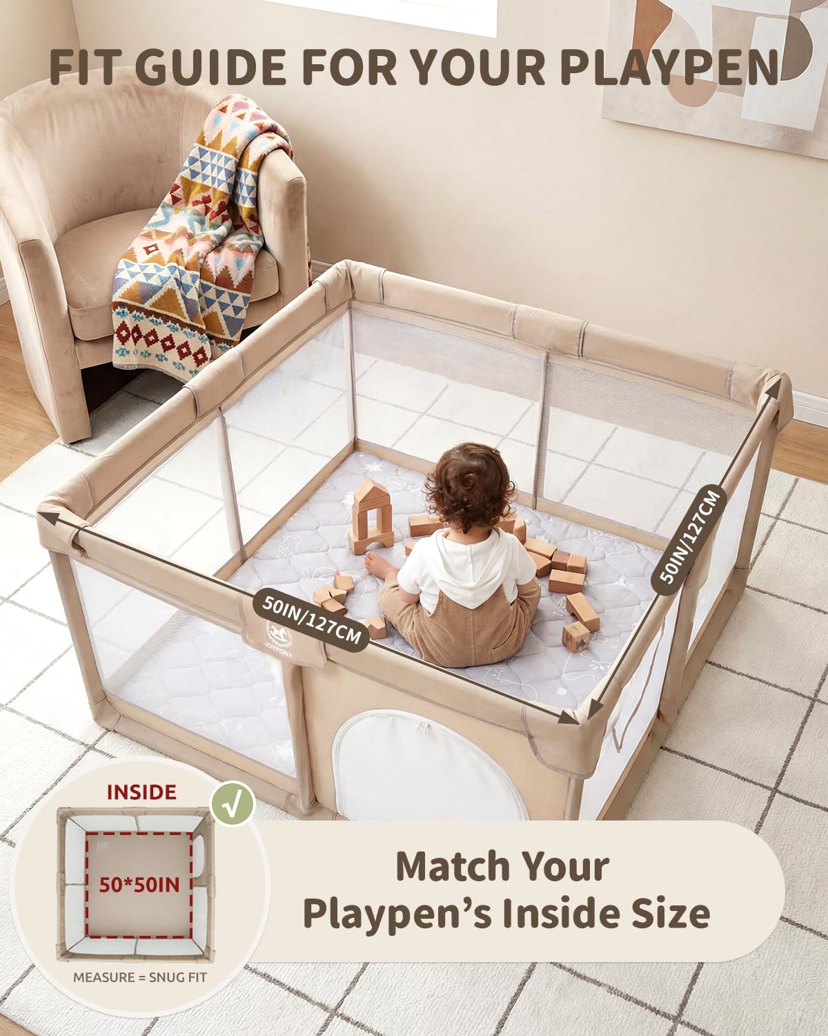 Baby Play Mat for Floor 50×50in, Quilted 1.6in Extra Thick Crawling Mat for Toddlers, Non-Slip Kids Play Mats for Playpen with Washable Removable Cover, Forest