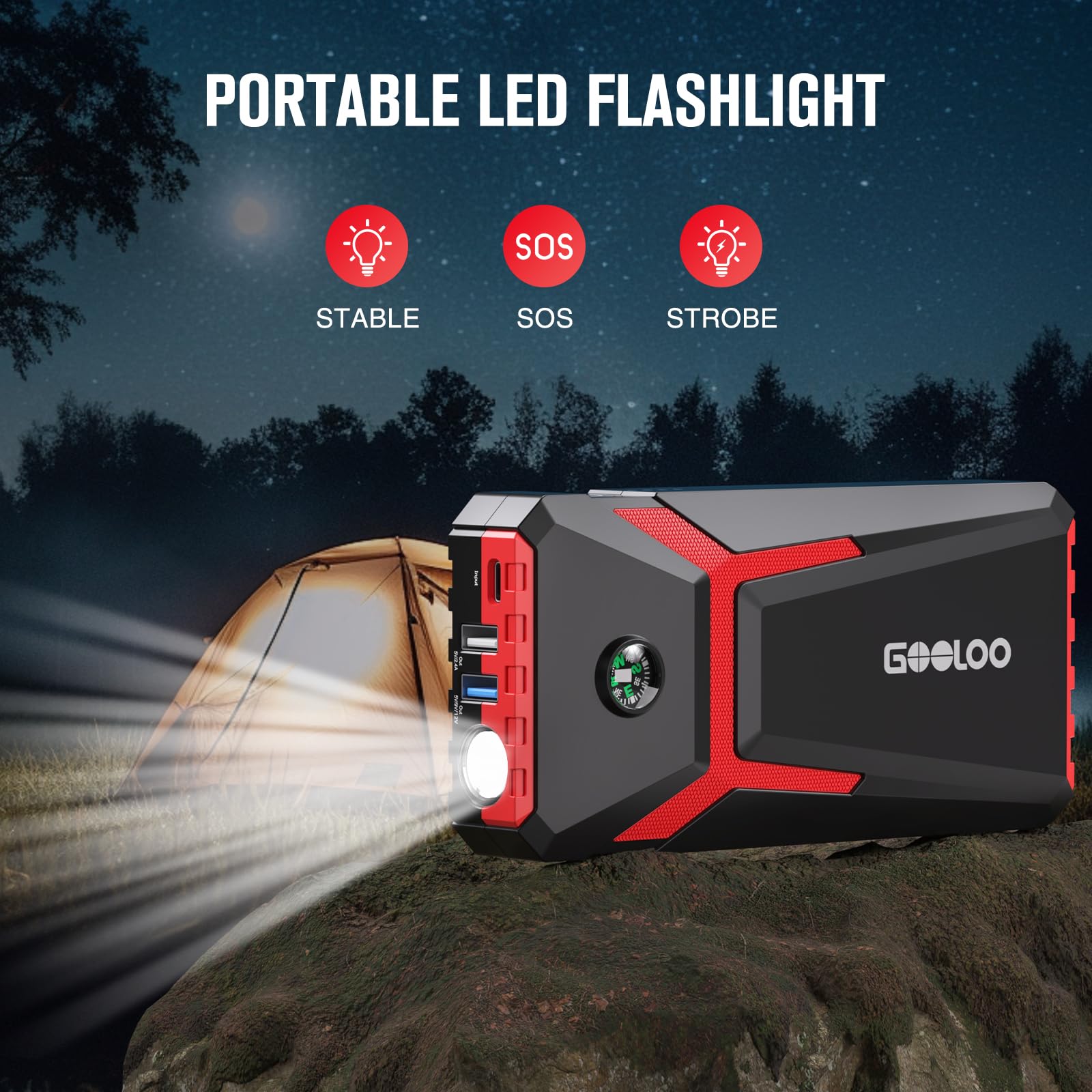 GOOLOO GE2000 Avviatore Batteria Auto, Supersafe 2000A 12V Booster Avviamento Auto Portatile Avviatore Emergenza per Auto/Moto Adatto per 6L Benzina e 4L Diesel