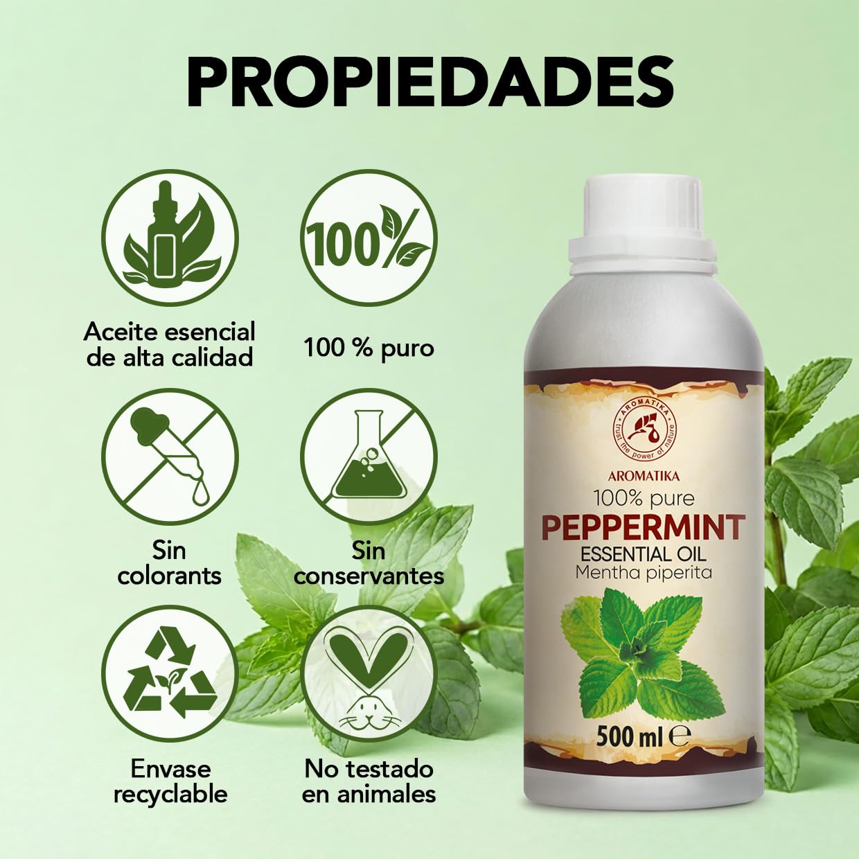Aceite Esencial de Menta Piperita 500 ml - para Difusores y Aromaterapia | Jabones y velas; aroma a menta; uso para lámparas aromáticas y difusores; fragancias para el hogar; ambiente aromático