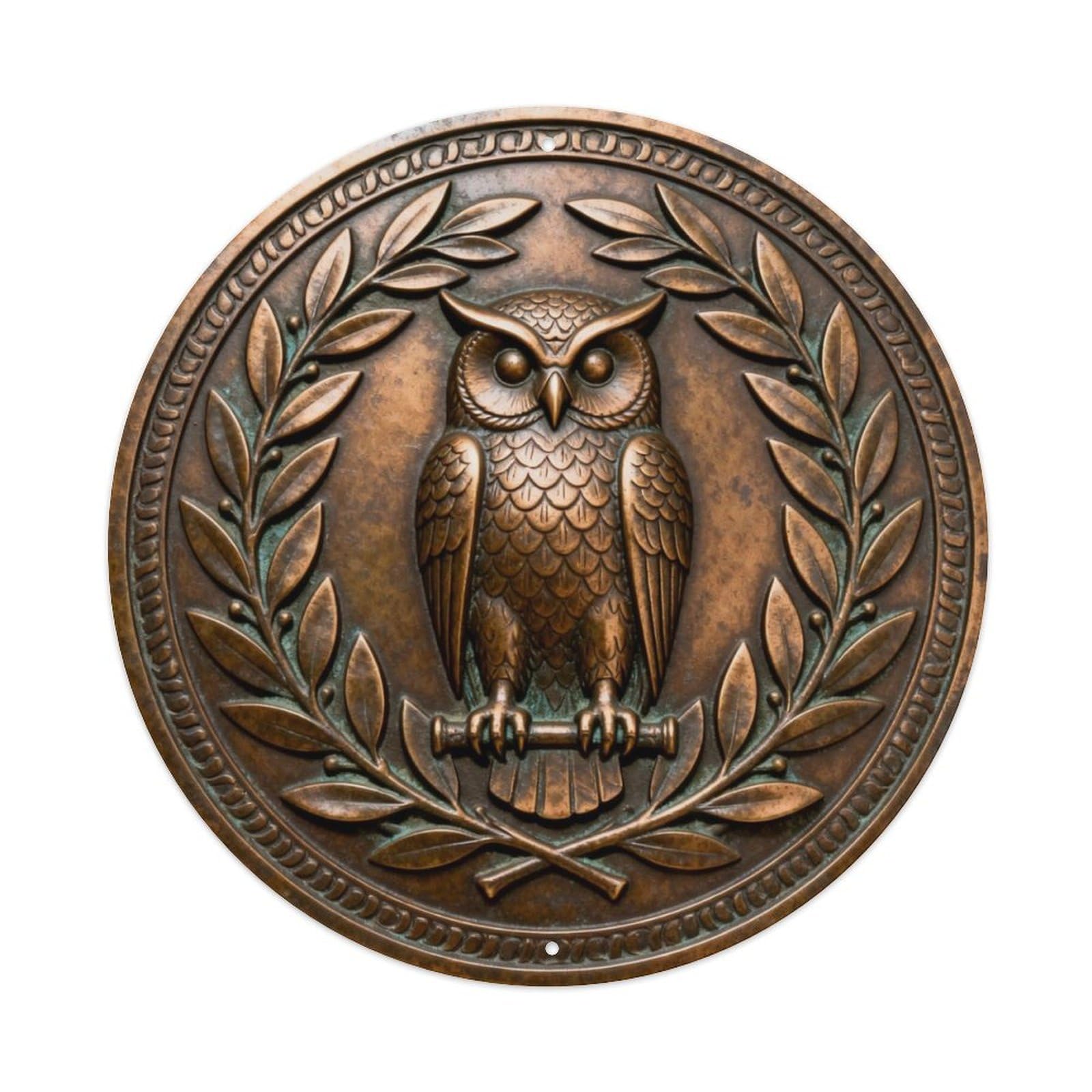 Olive Owl Athena Crest Metal Tin Sign Plaque
