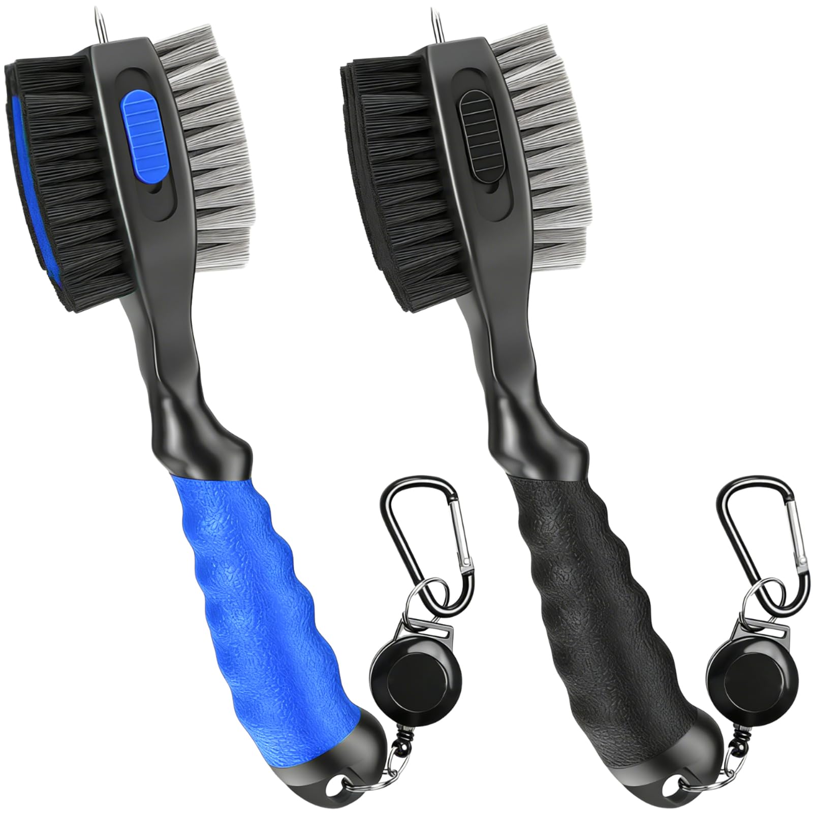 2 Pack Golf Club Brushes and Groove Cleaner - 2ft Retractable Zipline Carabiner, Oversized Brush Head with Retractable Spike, Comfortable Grip Golf Club Cleaner, Practical Golf Accessories