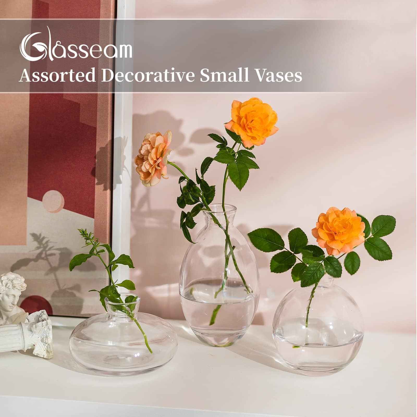 Glasseam 3er Set Mini-Vasen Aus Glas – Gerippt, Mundgeblasen, Für Tischdeko & Blumen (transparent)