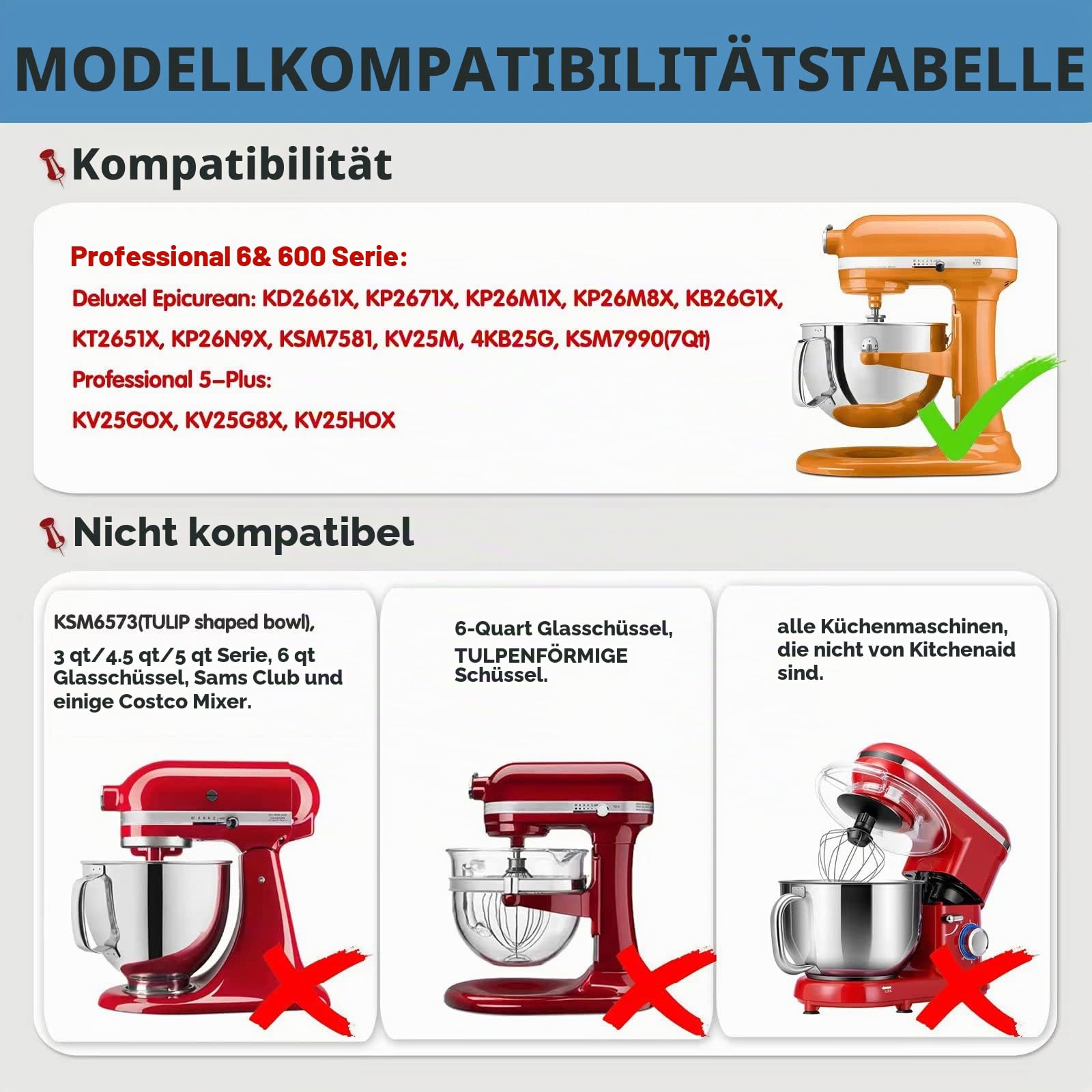 Flexi-Rührer für KitchenAid 6 Quart Schüssel-Lift Standmixer, Flex Edge Schlägel Mit Beide Kanten Flexiblem Silikon, und Zubehör Mixer-Schiebematte für Kitchen Aid 6,6 L Küchenmaschine