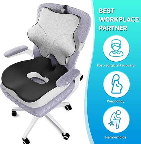 Miniatura 7 de anzhixiu Almohada de dona blancanegra para hemorroides, dolor de coxis y poscirugía - Almohada para hemorroides para silla de oficina, asiento de