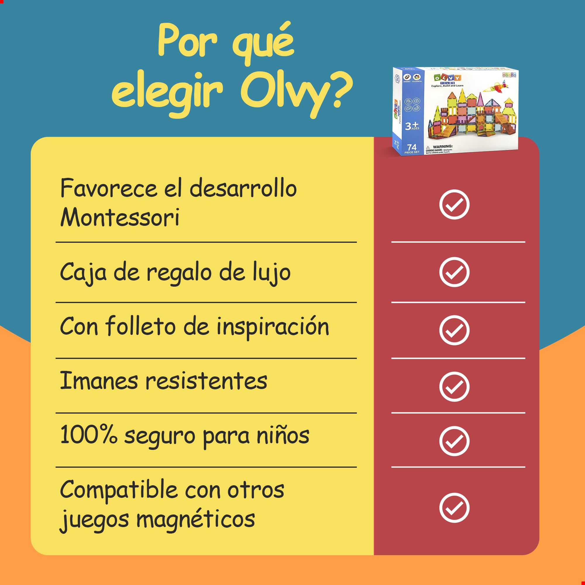 Olvy - Juego de 120 Bloques de construcción magnéticos Montessori para niños, diseño magnético a Partir de 3 años, Ladrillos Luminosos y Azulejos magnéticos (120 Azulejos magnéticos)