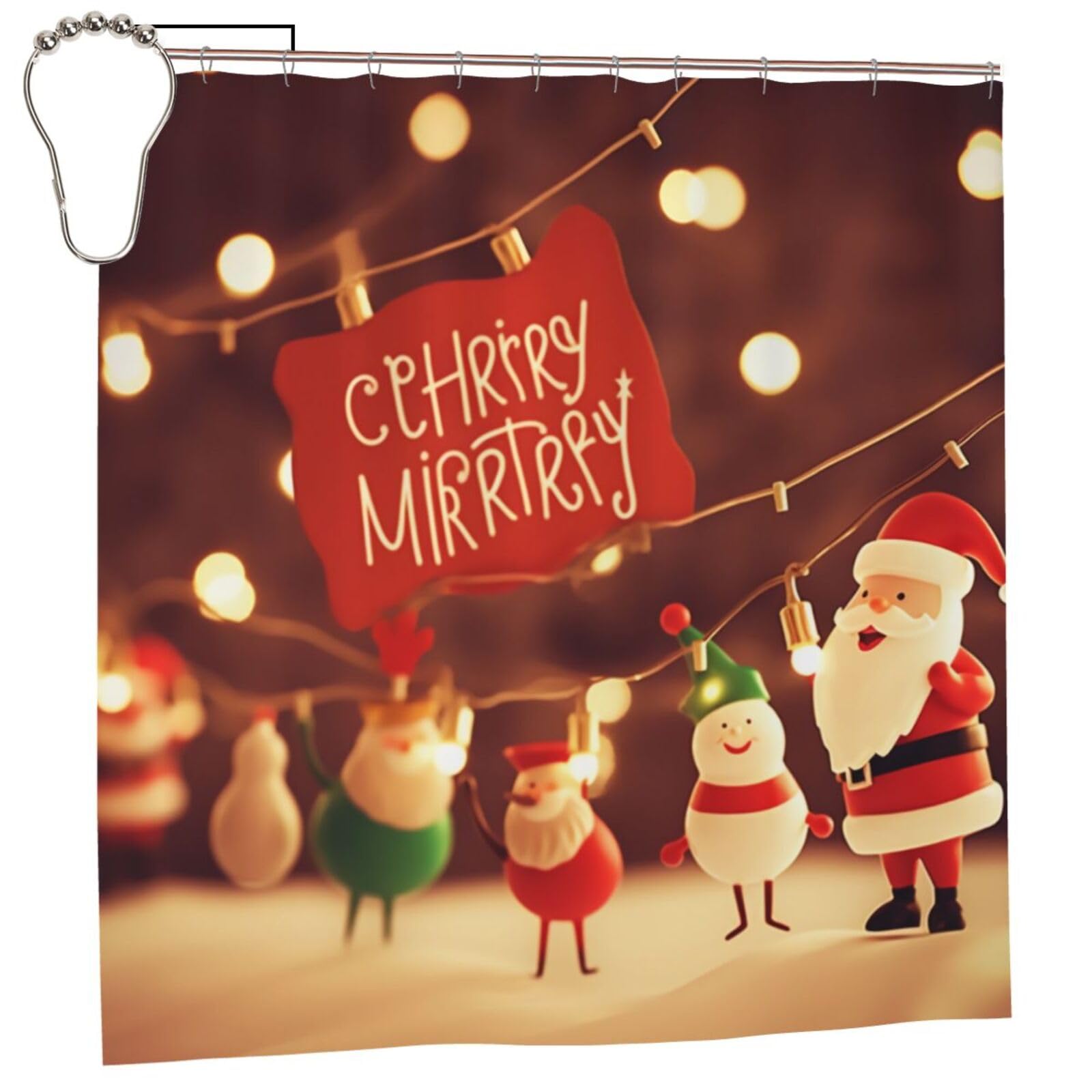 BWWHCCTI Merry Christmas cartoon Printed Shower Curtain With 12 Iron Hooks Opaque Quick Drying Waterproof Shower Curtains Sets For Bathroom 183x183 CM