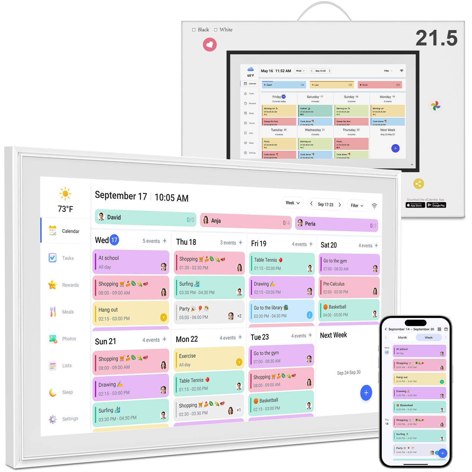 Digitaler Kalender: 54,6 cm (21,5 Zoll) elektronischer Kalender und Aufgabendiagramm, Familien-Wandplaner, interaktives Full-HD-Display, Smart-Touchscreen-Display für Familienzeitpläne, nahtlose