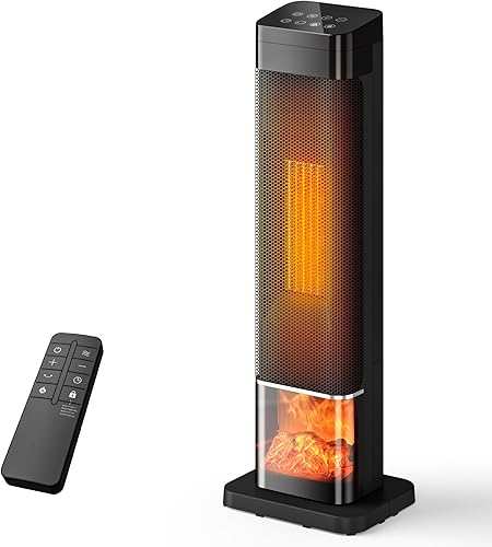 Miniatura 9 de Manastin Calentador eléctrico de 24 pulgadas para uso en interiores, calentador de espacio oscilante con control remoto, efecto chimenea,