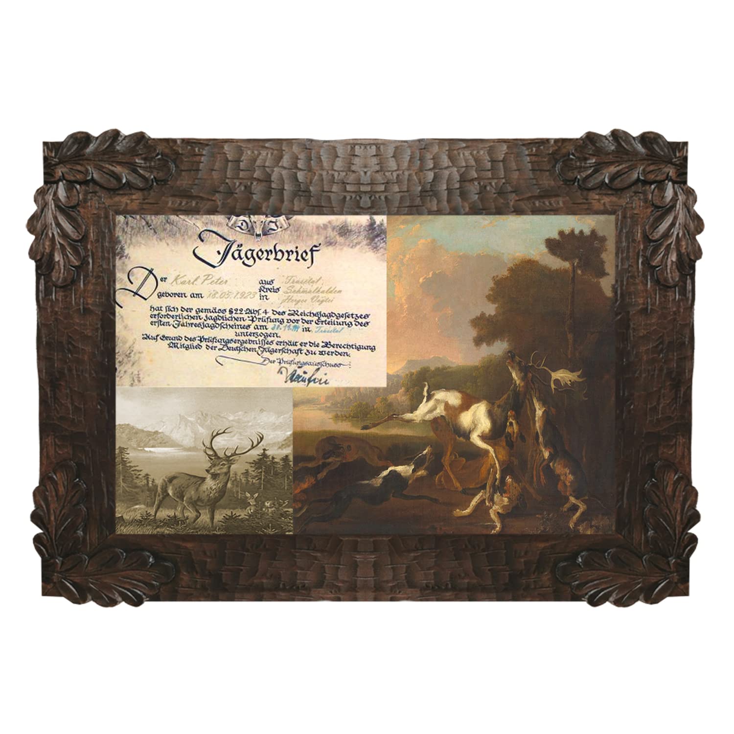 Bilderrahmen Holz Echtholz Rustikaler Landhausstil | Handgeschnitzte Schnitzerei, Made in Thüringen, Vier Farben, 6 Größen: A4 A3 A2 30x40 52x40 31,5x42,5