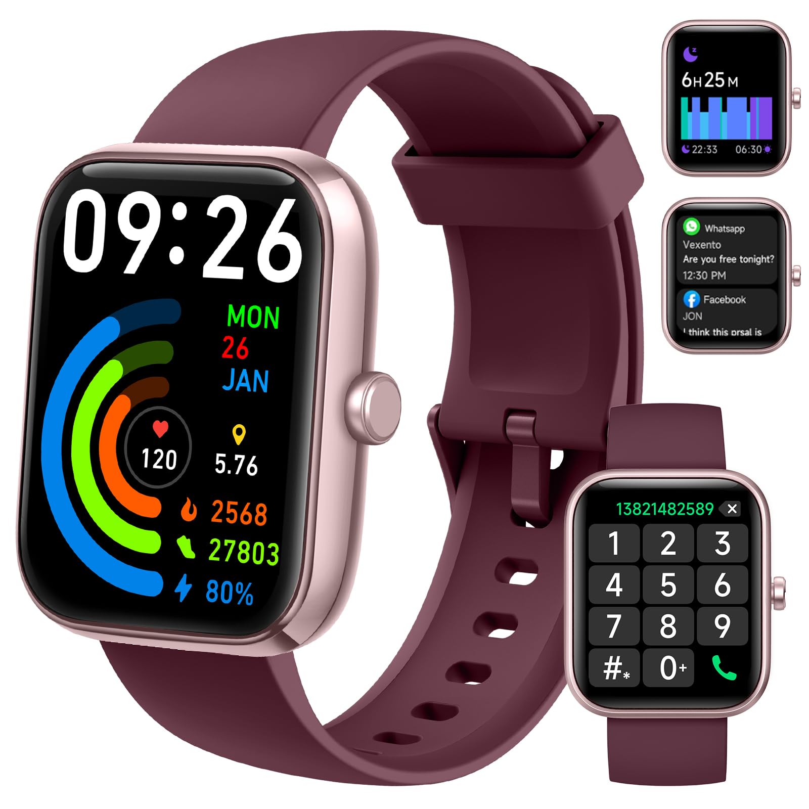 Smart Watch for Men Women with Bluetooth Call, Alexa Built-in, WhatsApp Notifications, Fitness Tracker with Heart Rate/SpO2/Sleep/Pedometer, 1.83" DIY Dial, 100+ Sports Modes, IP68 for Android iOS