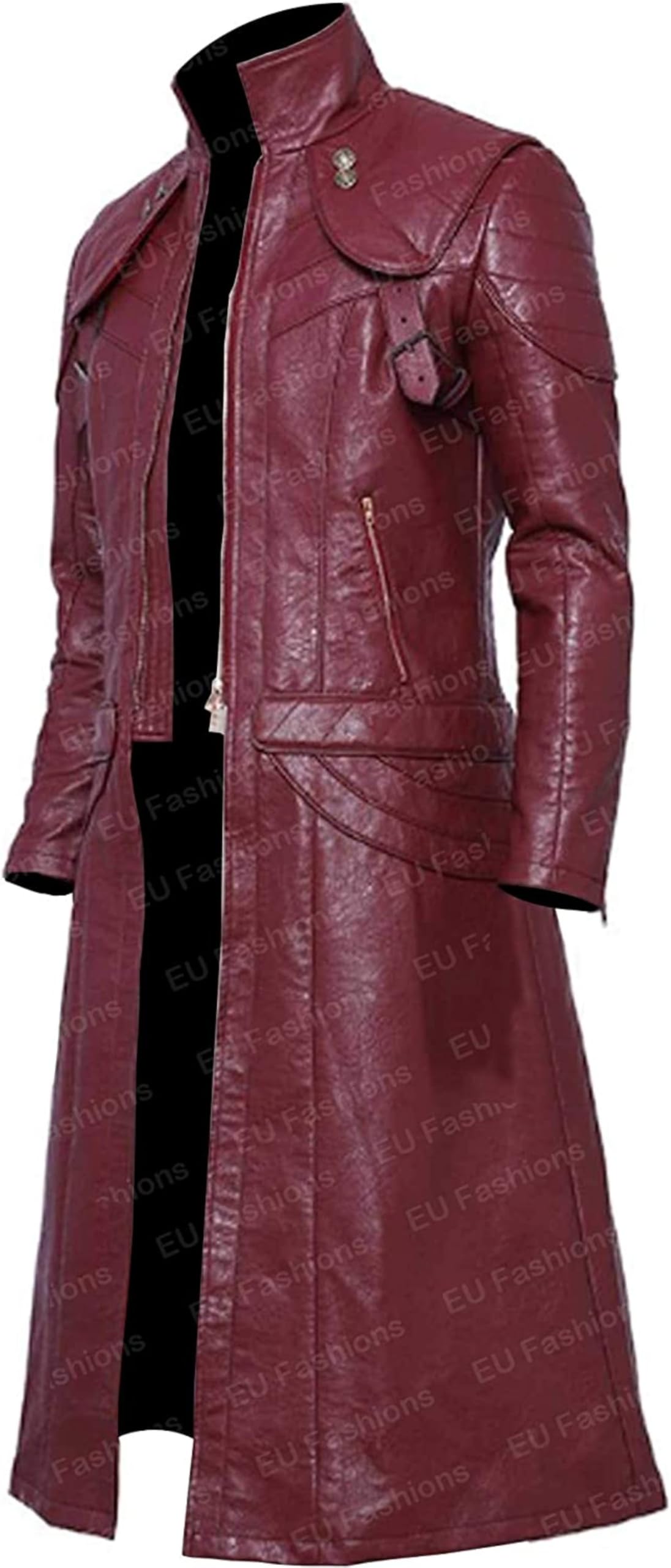 Gabardina larga de cuero para hombre, color granate, disfraz de anime, disfraz de cosplay y fantasía