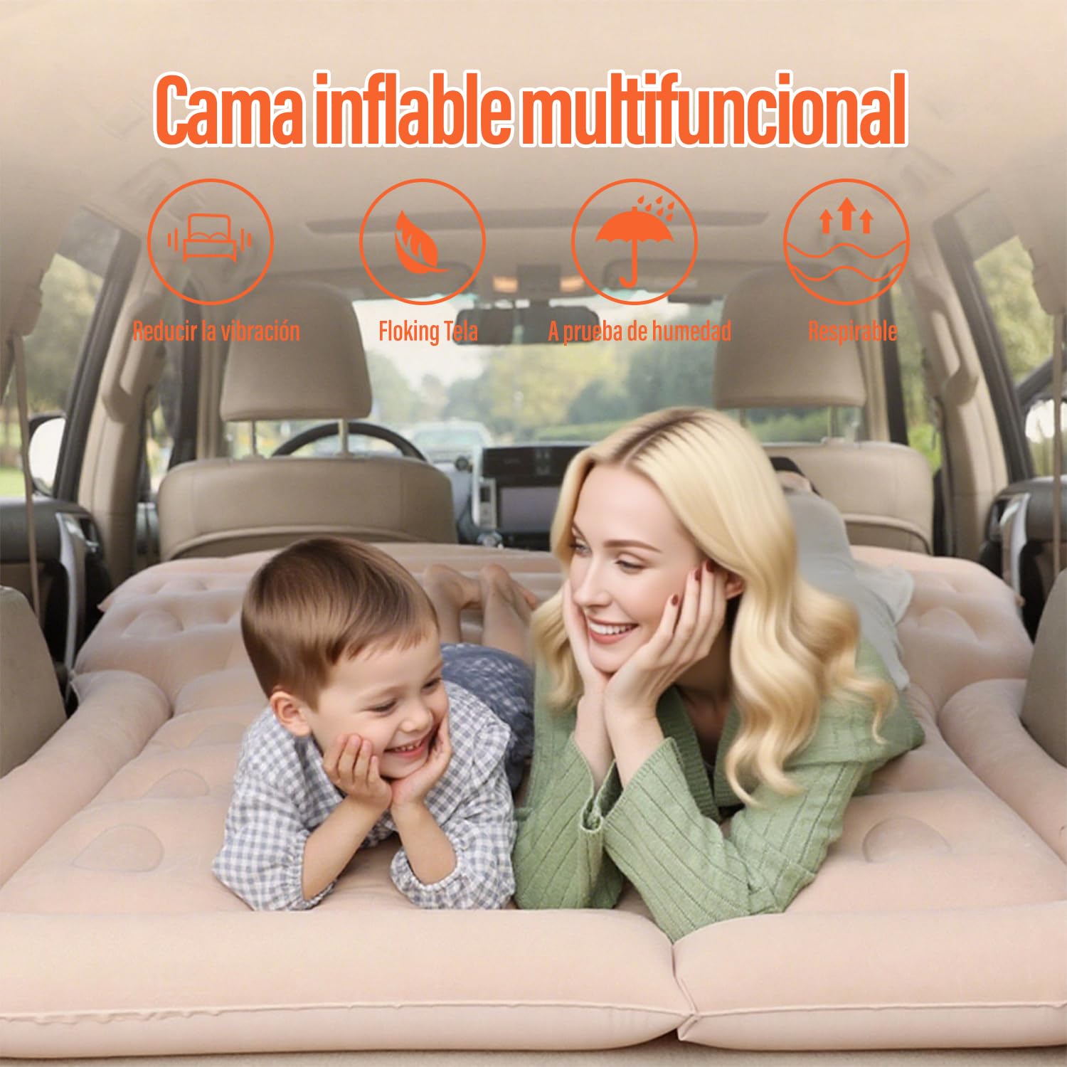 Ergocar Colchoneta SUV MPV Inchable Colchón Camping Cama Inflable Plegable Coche Beige