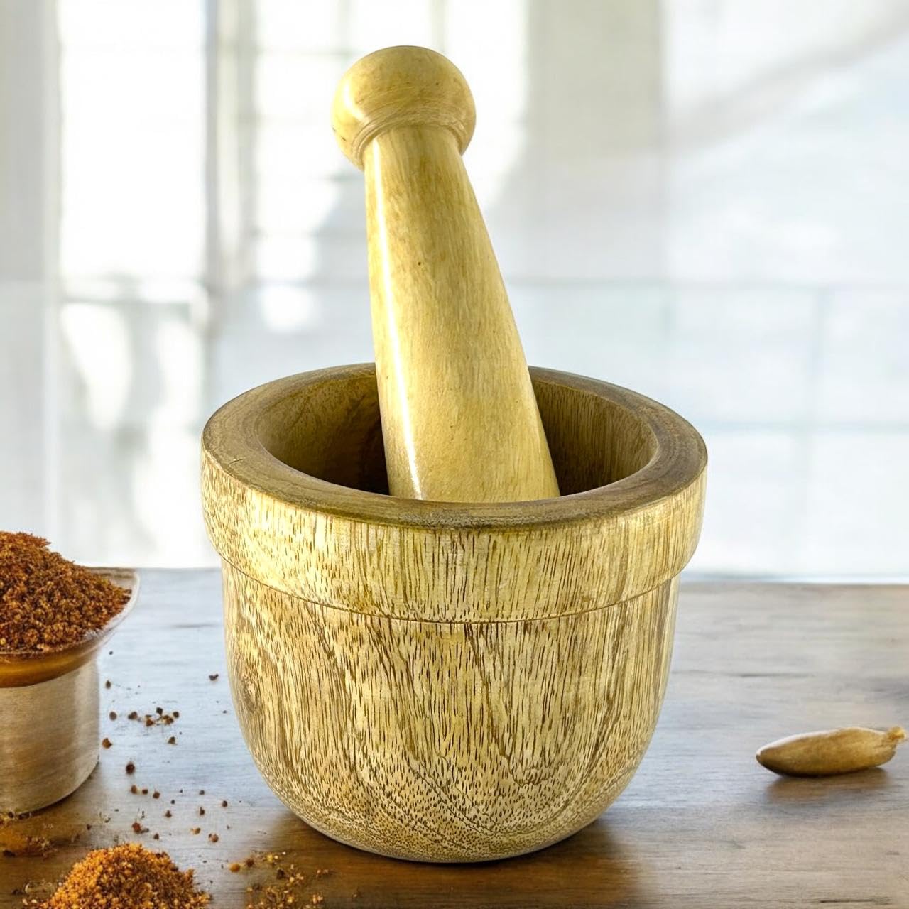 S.B.ARTS Handcrafted Wooden Antique Pestle and Mortar Grinder for Herbs | Wooden Engraved Hand Grinder | Decorative Kitchen Tableware Blue grinder_3