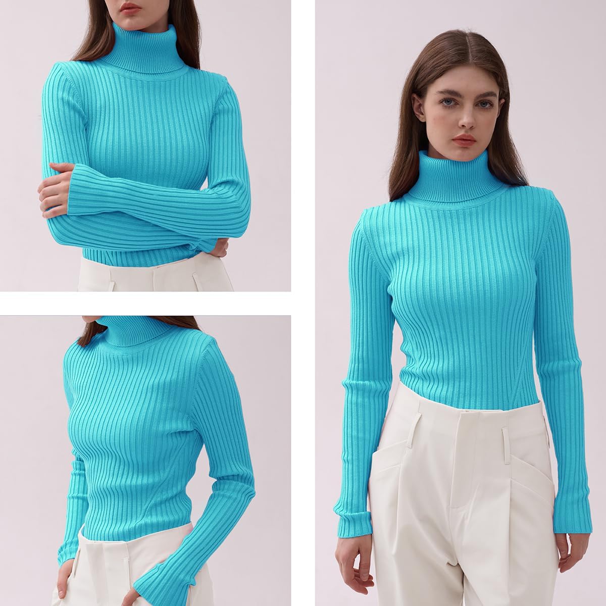 v28 Turtleneck Ribbed Sweaters for Women Cute Sexy Knitted Warm Fitted Sweater - Image 5