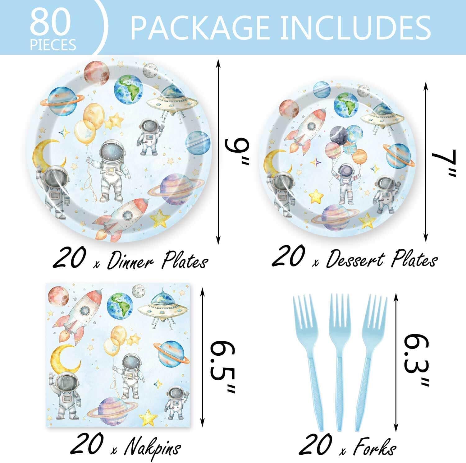 215 Pcs Space Happy Birthday Party Decorations - Outer Space Paper Plates Cake Cupcake Toppers Backdrop Tablecloth for Kids Boy Space Galaxy Astronaut Planets Theme Birthday Party Supplies Decoration