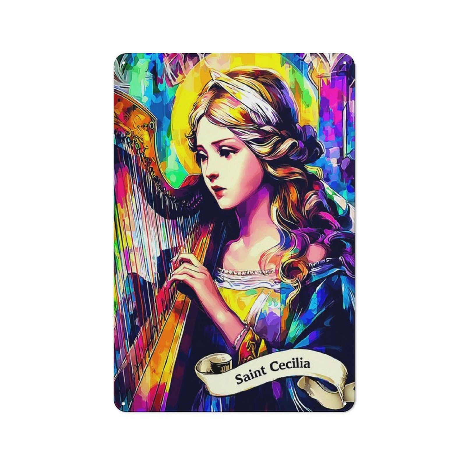Junmoney Saint Cecilia's Harp Symphony -3 Retro Metal Sign 30X20cm For Lounge Or Reading Corner, For An Autumn Wall Display In Lounge And Reading Corner