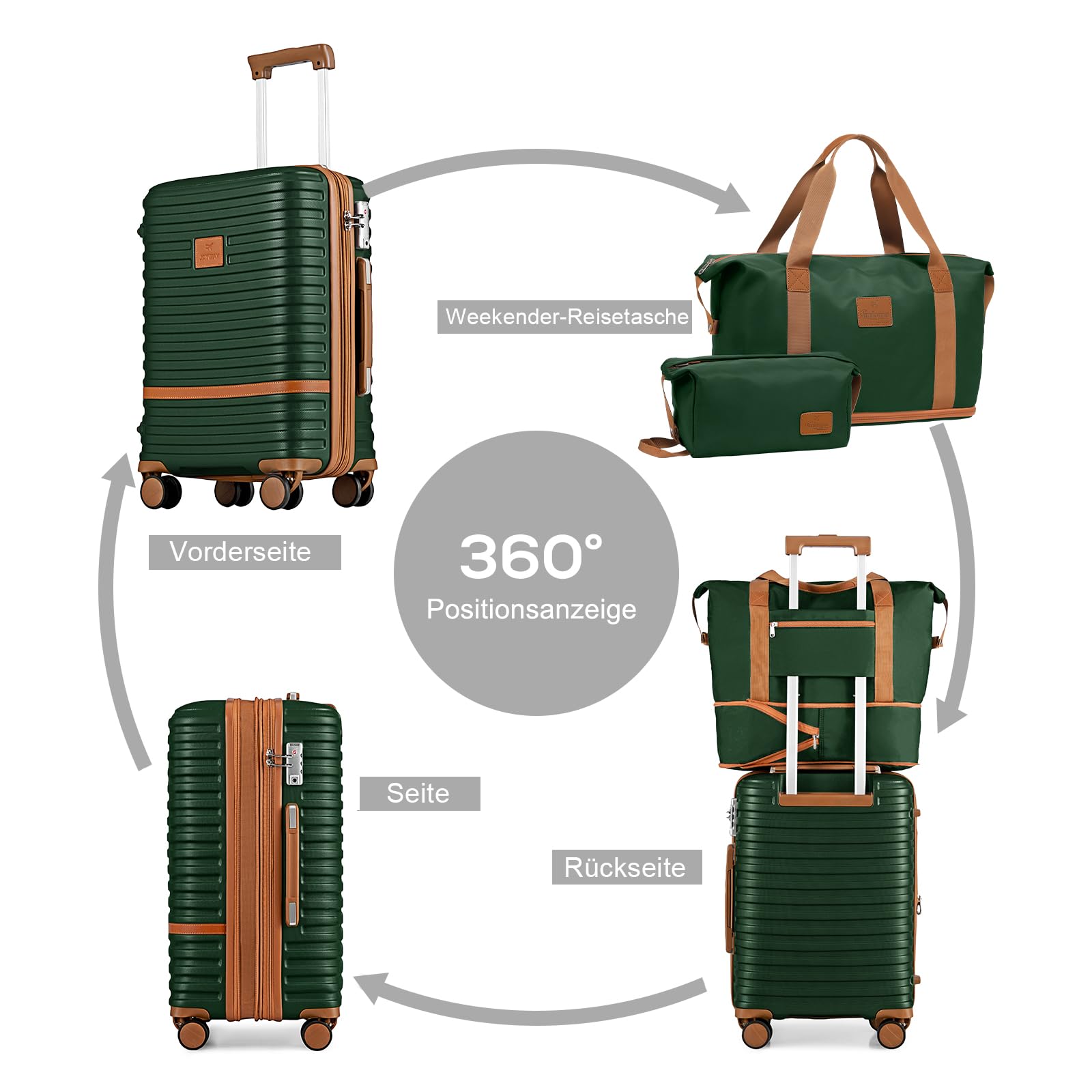Joyway Set de Valises, 5 Pièces Valise de Voyage, Bagages Cabine à Grand Espace, roulettes à 360°, Serrure TSA et Compartiments Intérieurs, Incluant 1 Sac à Bandoulière et 1 Sac