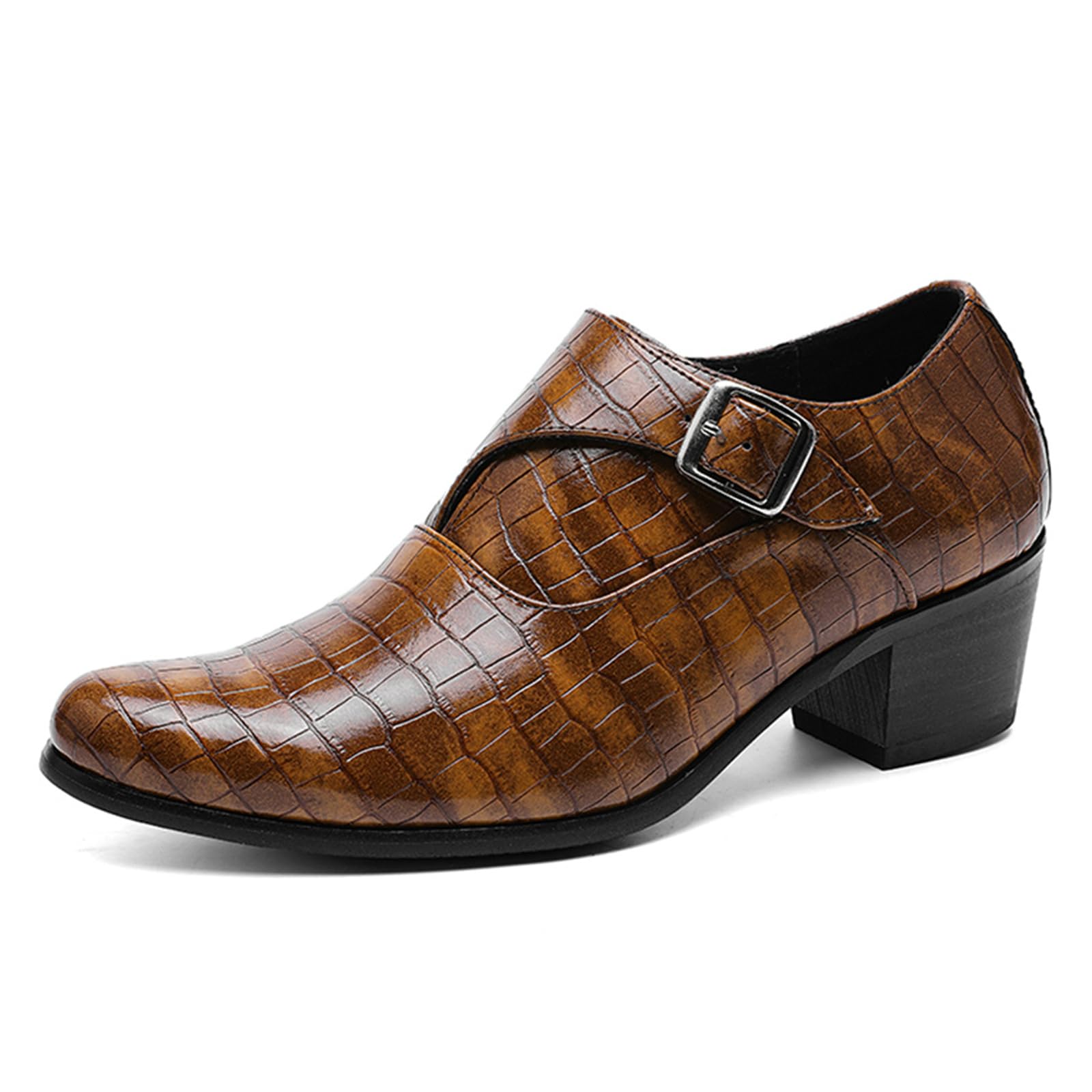 Scarpe Eleganti con Tacco Alto da Uomo Scarpe da Festa in Pelle con Punta A Punta Scarpe da Ballo Casual con Cinturino E Tacco A Blocco