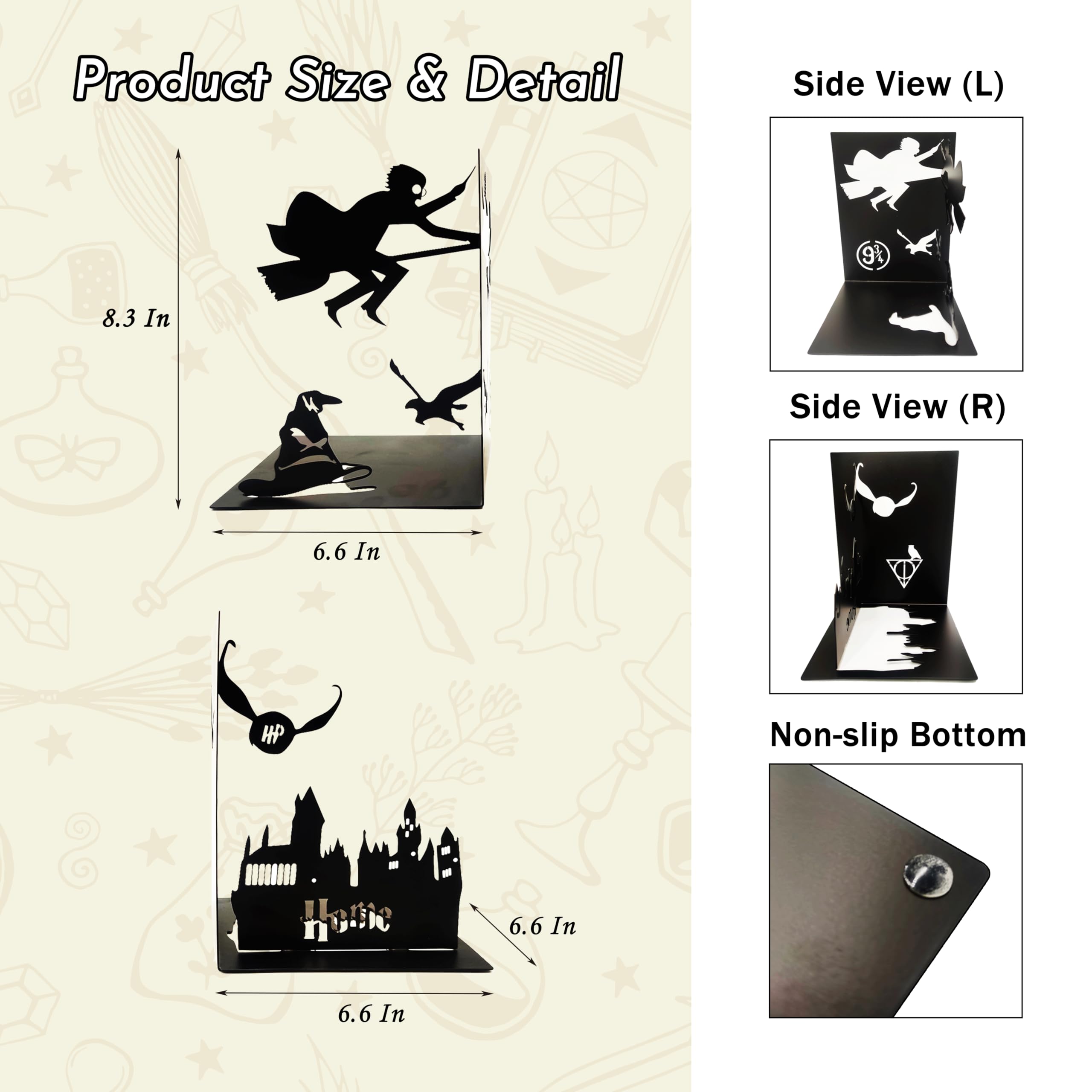 Black Magic Book Stopper - Decorative Bookends for Bookshelf - Unique Gifts for Family Friends Kids, Study Room Home Office Decor