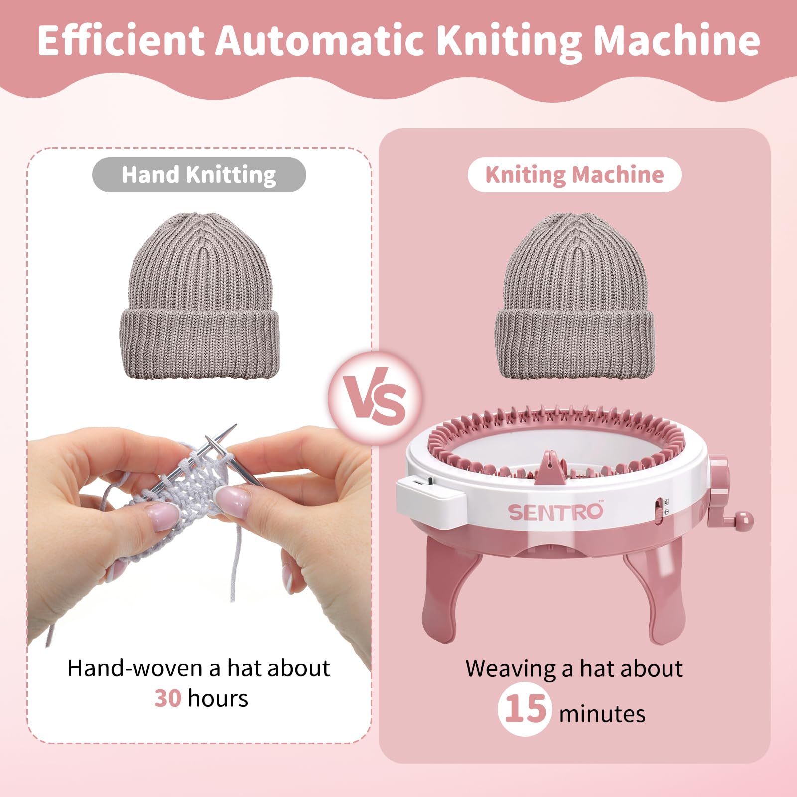 beibijio Strickmaschine 48 Nadeln, Knit Loom Machine Smart mit Reihenzähler Stricken, Rotierender Doppelstrick-Webrahmen, Manual Rotating Kit für Erwachsene/Kinder DIY-Strickmützen Schals Handschuhe