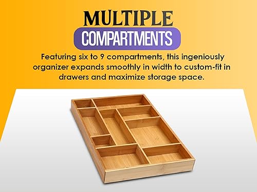 Miniatura 6 de YBM Home Bandeja de cubiertos de bambú con 5 compartimentos, 338