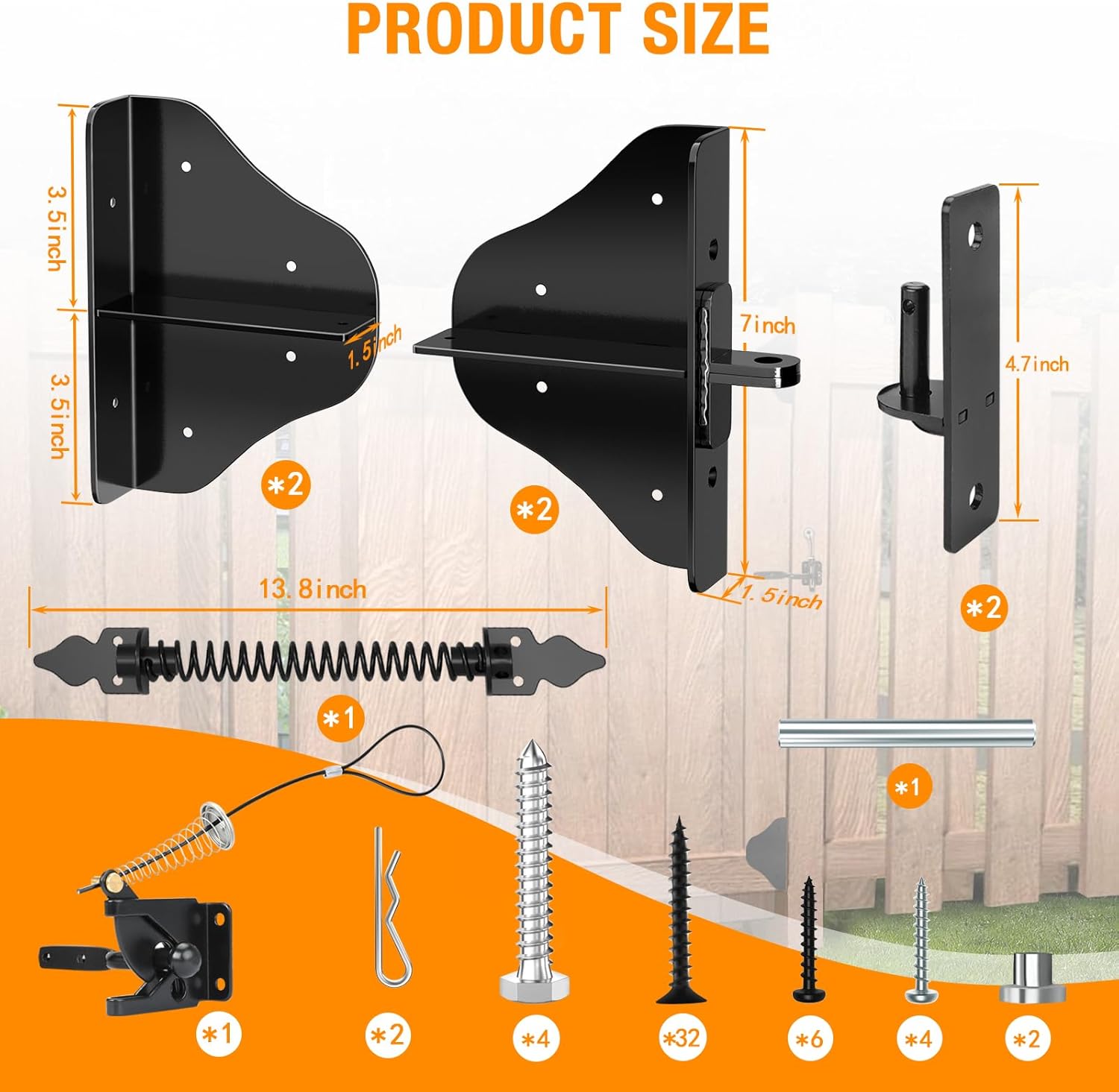 Anti Sag Gate Frame Kit with Gate Latch and Gate Spring Self Closing - Updated 90 Degree Right Angle Gate Hinges - Fence Gate Kit Gate Hardware - Gate Corner Brace Bracket (1 Set)