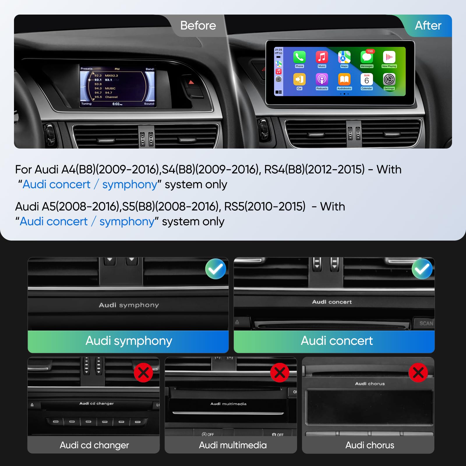 10.25-inch Car Stereo for Audi A4 A5 S4 S5 2009-2016 with Concert