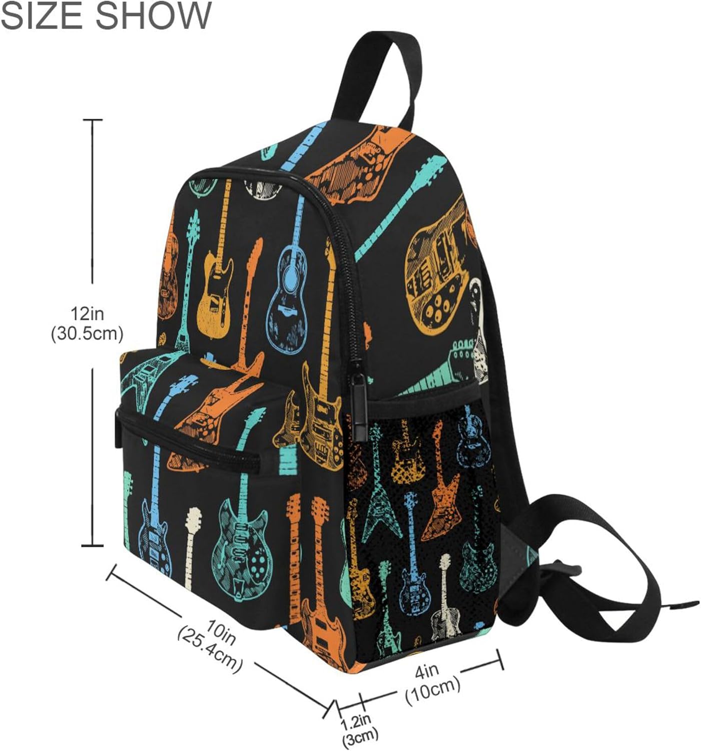 Fisyme Colorful Music Guitars Toddler Backpack School Bag Kids Daypack for Kindergarten Preschool Nursery Girls Boys, S