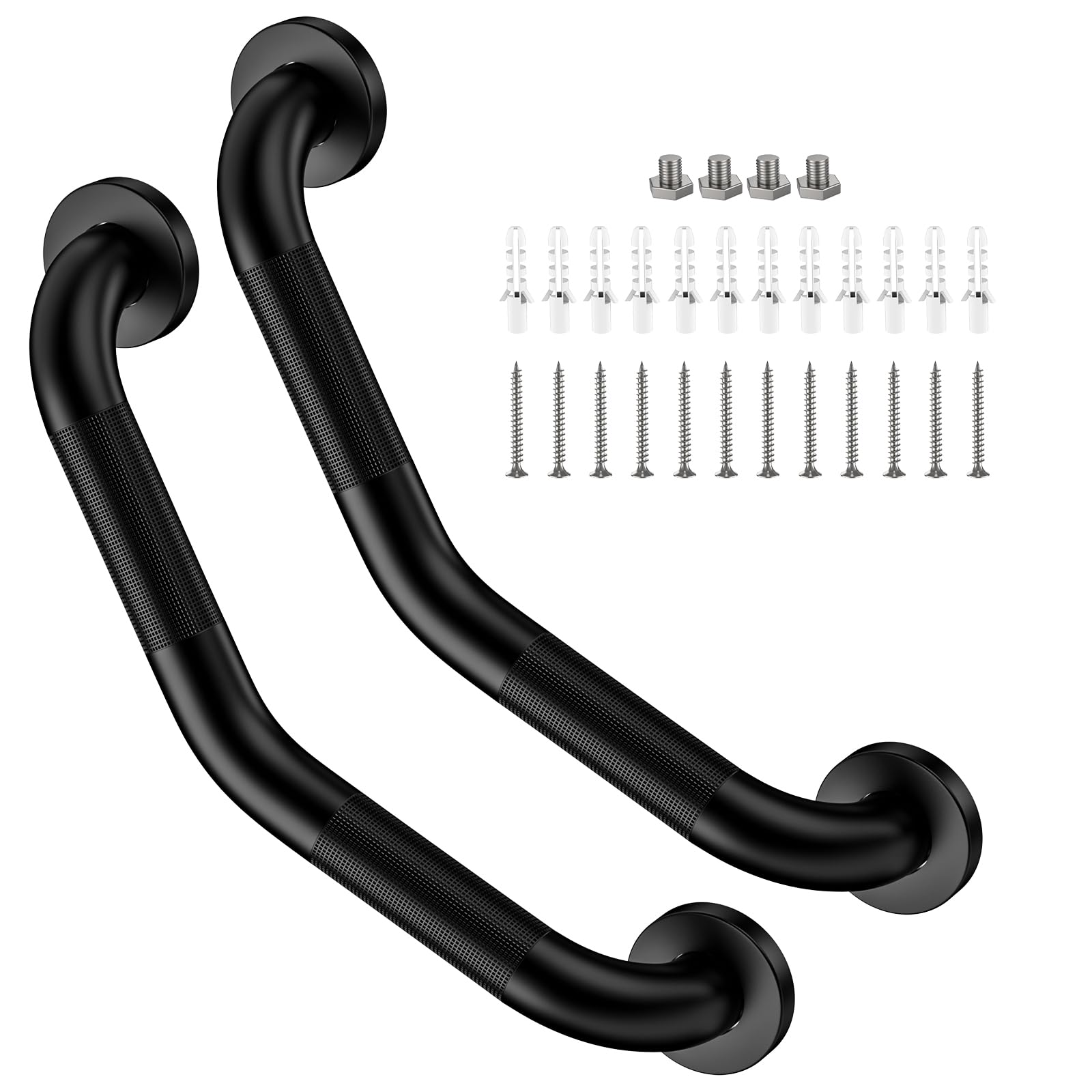 Photo 1 of [MISSING PARTS] ZUEXT 2 Pack 16 Inch Angled Black Anti Slip Shower Grab Bar w/Knurled Grip