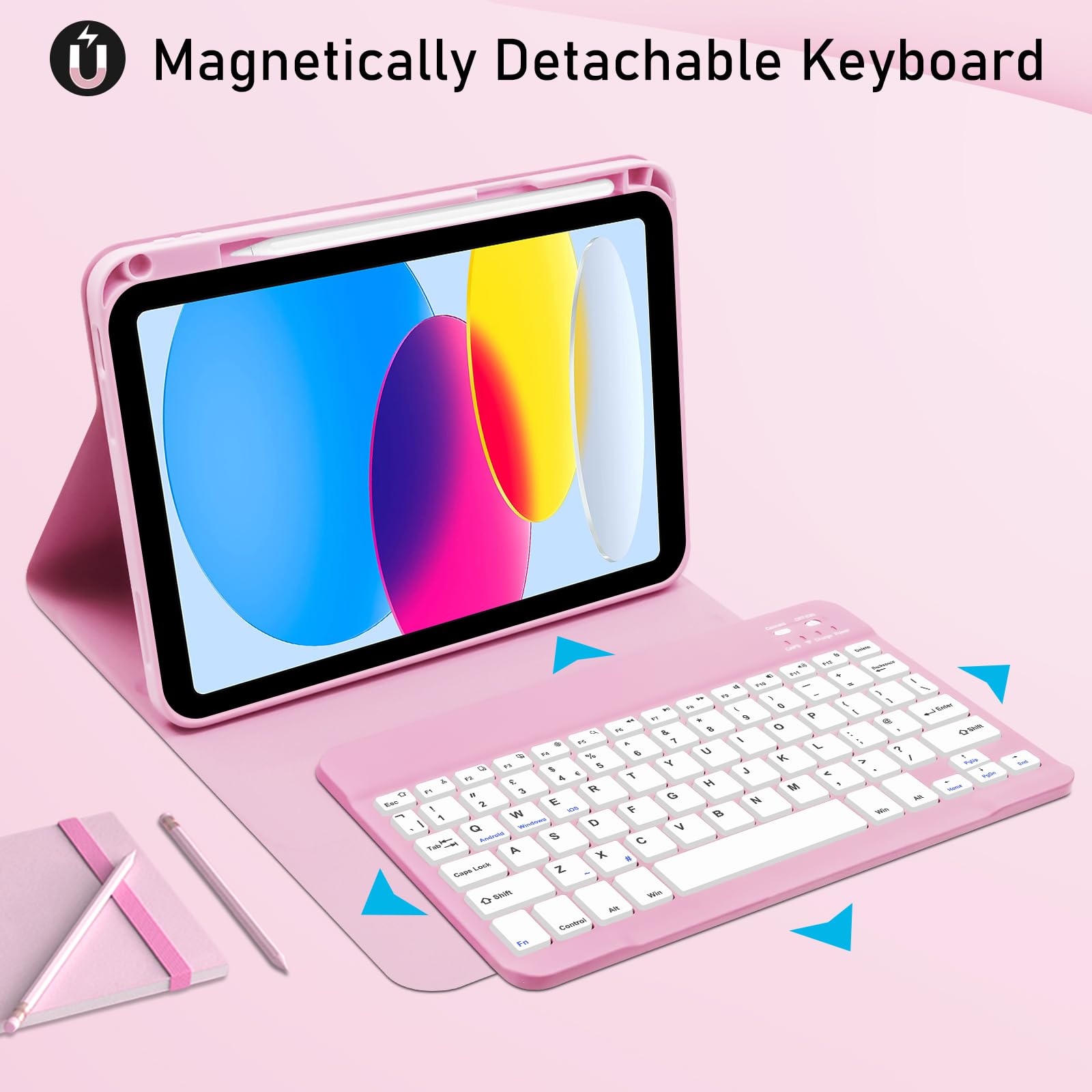 Custodia Con Tastiera Per IPad 10a/11a Generazione – Tastiera Bluetooth Staccabile, UK Layout, Portamatite, Sottile E Protettiva
