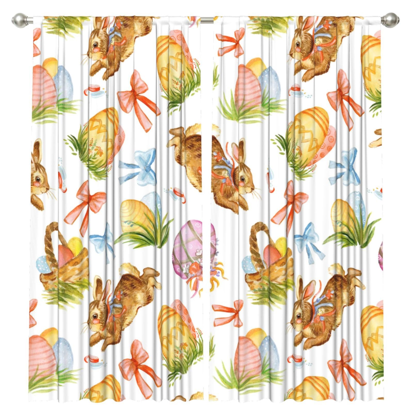 InOmak Watercolor Easter Rabbit Egg, 2 Panels Window Curtains 52 x 84 Inch Blackout Curtains for Living Room Bedroom