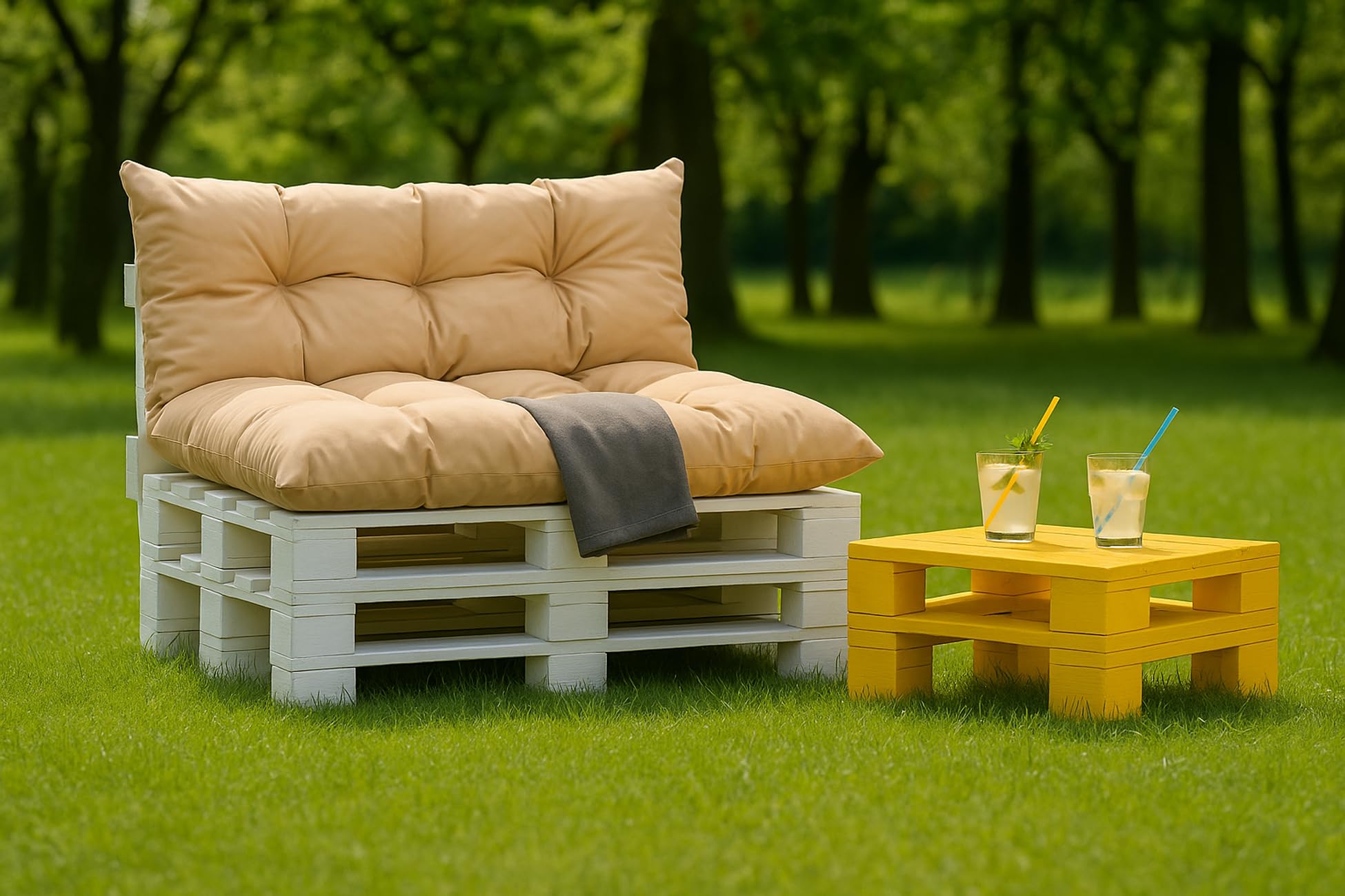 Juego de cojines para muebles de jardín, de palés, para exteriores, respaldo y asiento, muchos colores y tamaños (beis, juego de 120 x 60 + cojines de respaldo de 120 x 40 cm)