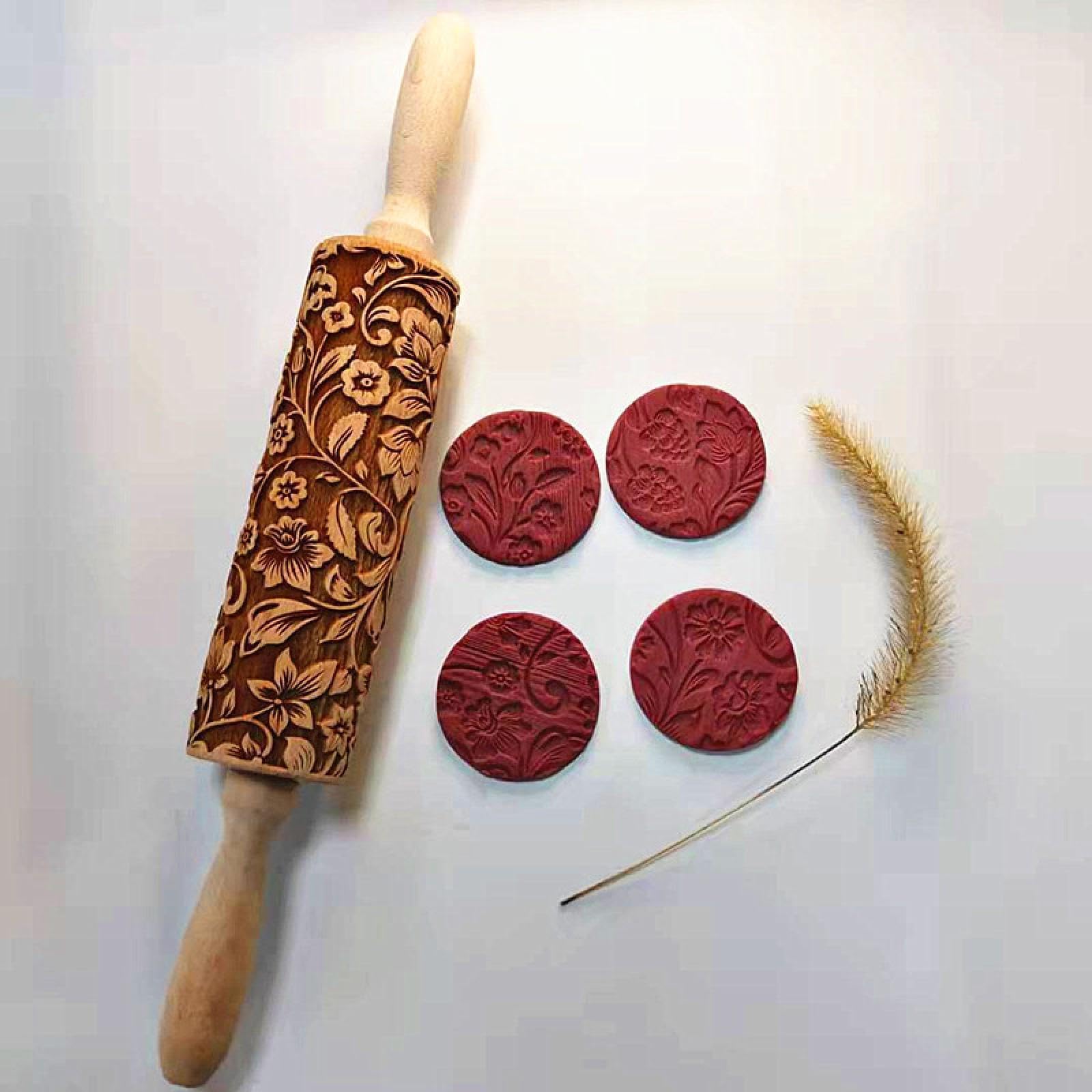 Backen von geprägten Keksen, geprägte Nudelhölzer Nudelholz-Roller, geprägtes Fondant-Plätzchen-Nudelholz, Weihnachts-Backzubehör(Fd4)