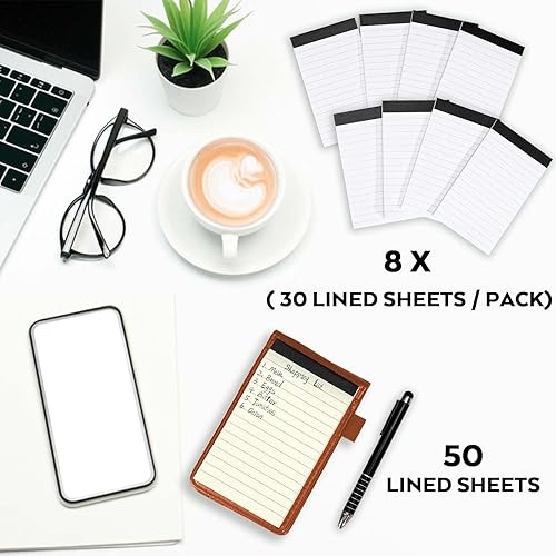 Miniatura 7 de Nicpro Juego de 10 mini cuadernos de bolsillo de piel sintética con 1 bolígrafo de metal y 8 repuestos forrados para reuniones, registros diarios,