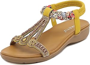 SMajong Sandalias Planas de Verano para Mujer Chanclas Sandalias de Vestir Bohemia Estilo con Flor Cuentas Moda, Talla 36-42