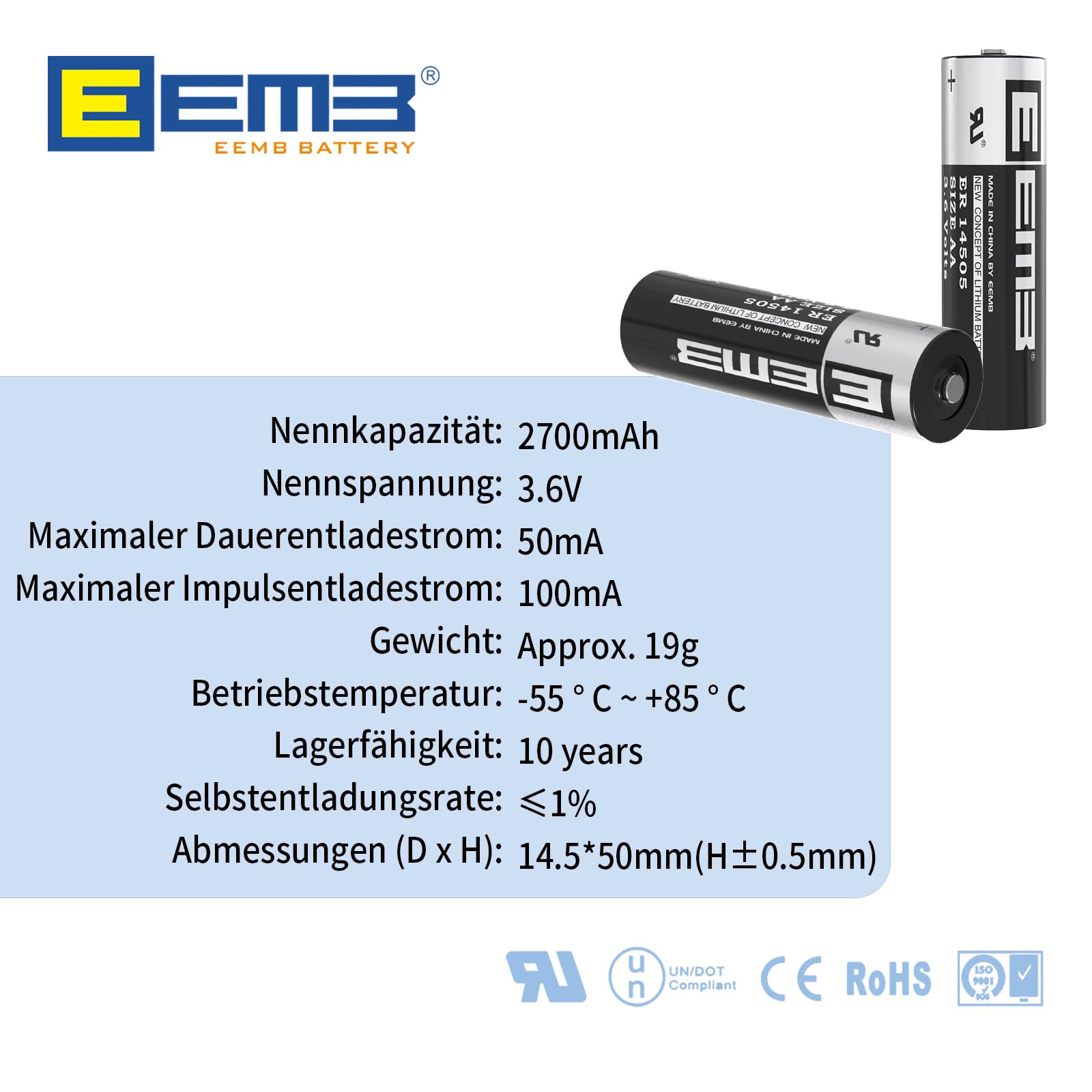 EEMB ER14505 AA 3,6V Lithium Batterie SB-AA11 LS1450O Batterien (20 Stück)