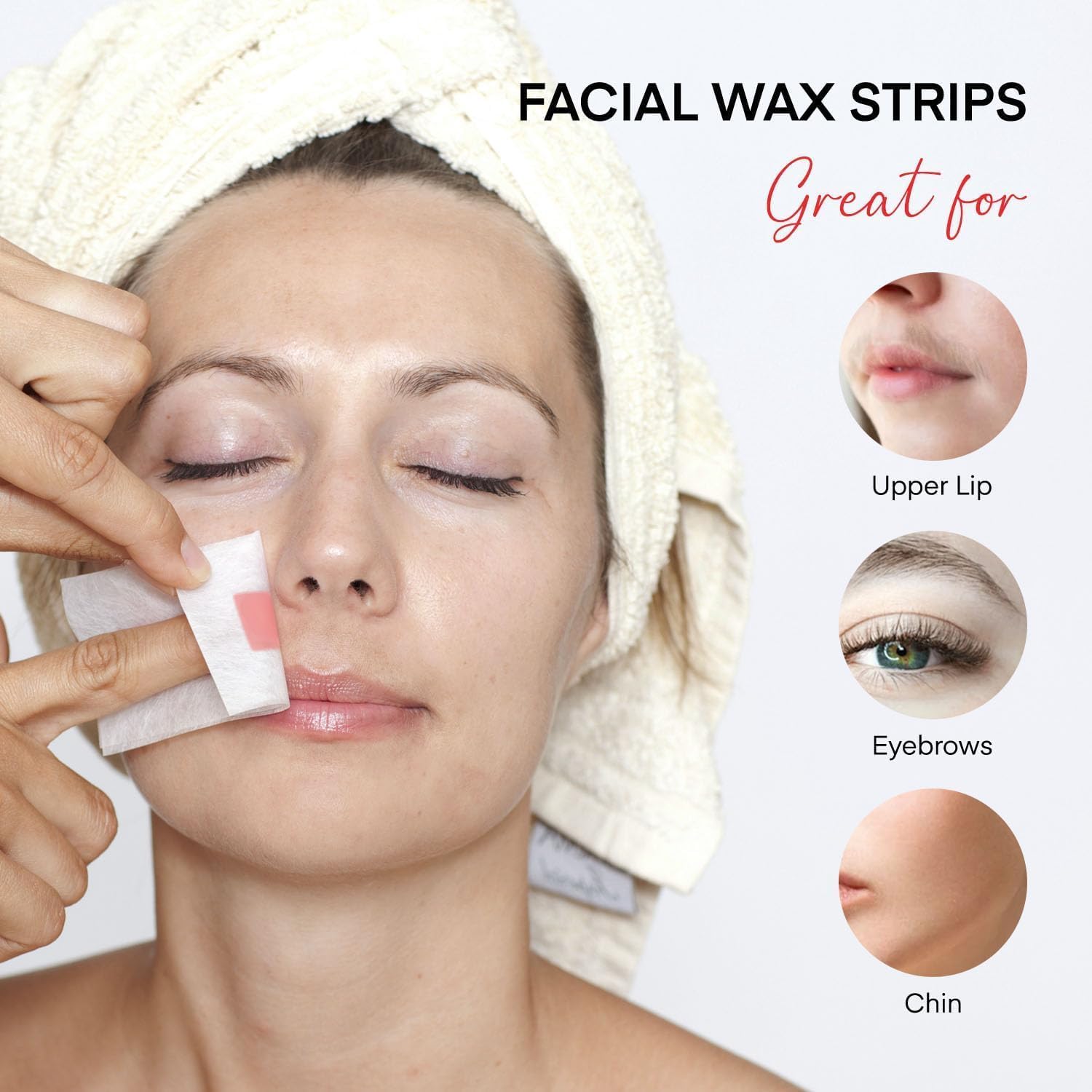 Facial Wax Strips Hair Removal for Women: Face Upper Lip Eyebrow Chin Waxing Hair Remover Kit - Natural & Vegan, Ready to Use At Home & Travel, Sensitive Skin Friendly, 40 Ct + 6 Wipes