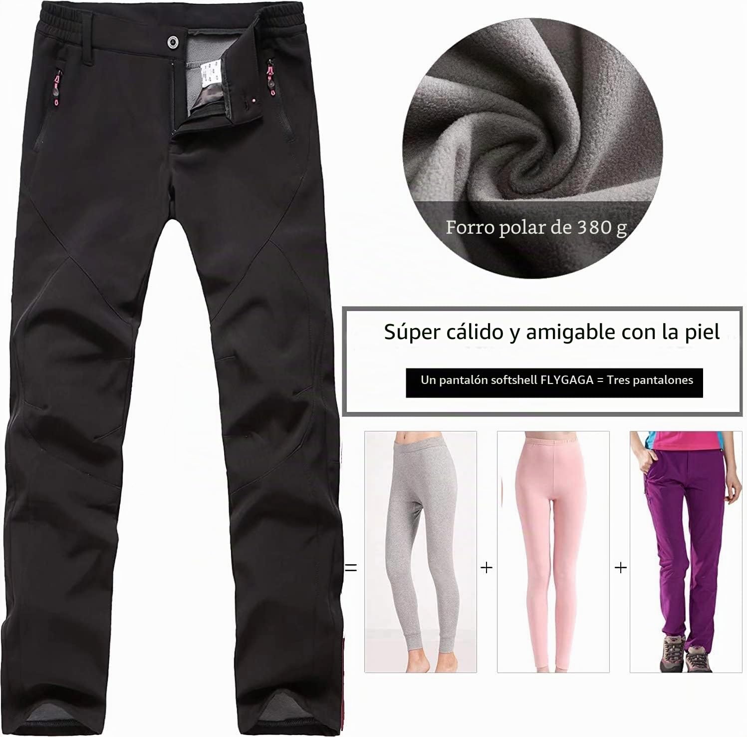 FLYGAGA Pantalones Trekking Mujer Invierno Aire Libre Impermeable Termicos Montaña Senderismo Esqui Softshell