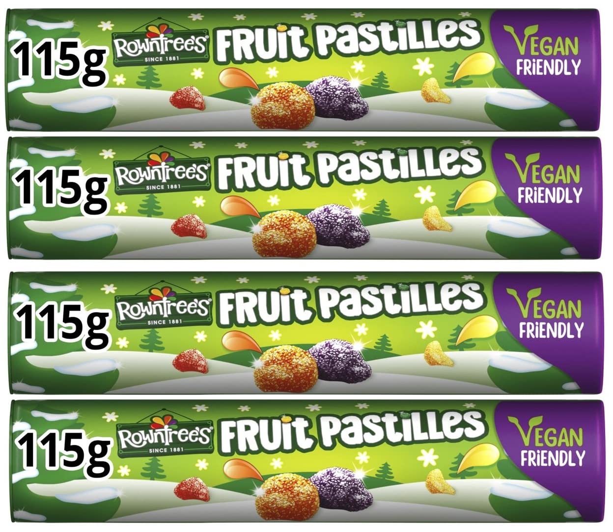 Rowntrees Fruit Pastilles Christmas Special Vegan Tube 115g Xmas 2022 treat ( Pack of 4)