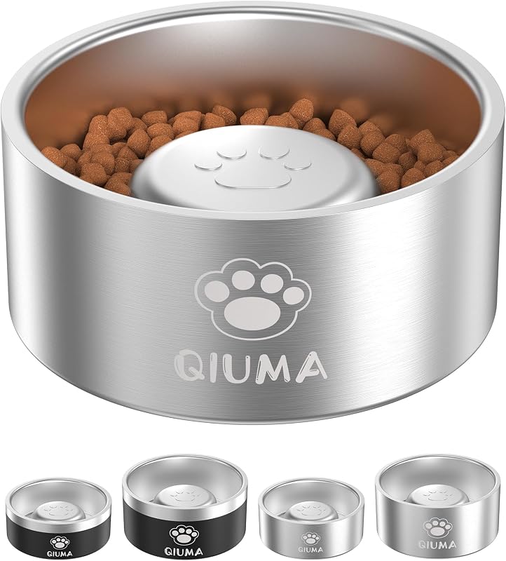 Comedouro lento para cães Qiuma em aço inoxidável 304, 3,5 xícaras, tamanho Grande