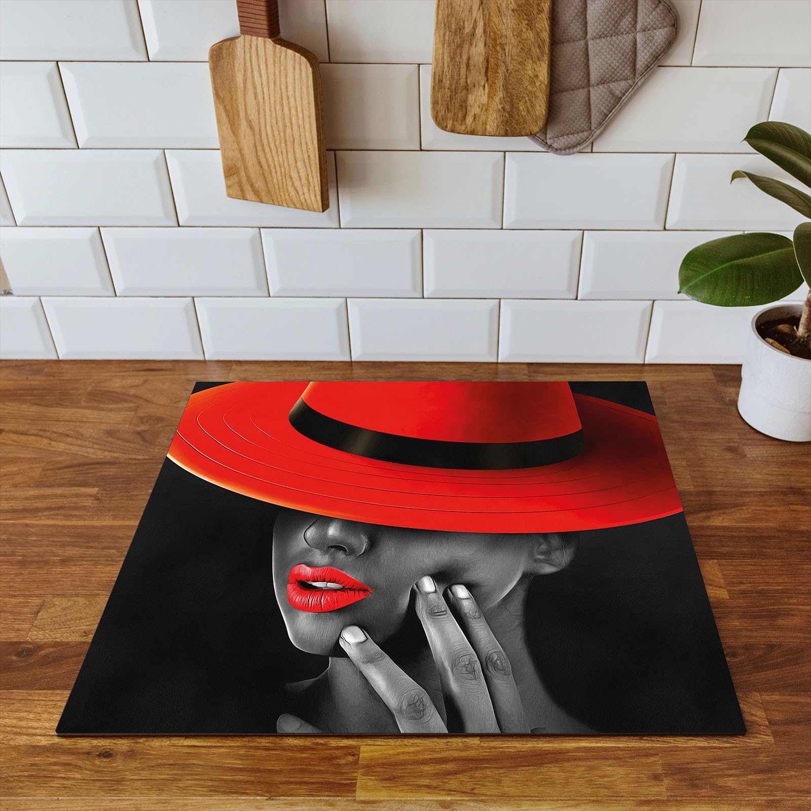 Tapis protection plaque induction 60x52 cm Protege plaque tapis pour induction - rouge - noir - femme