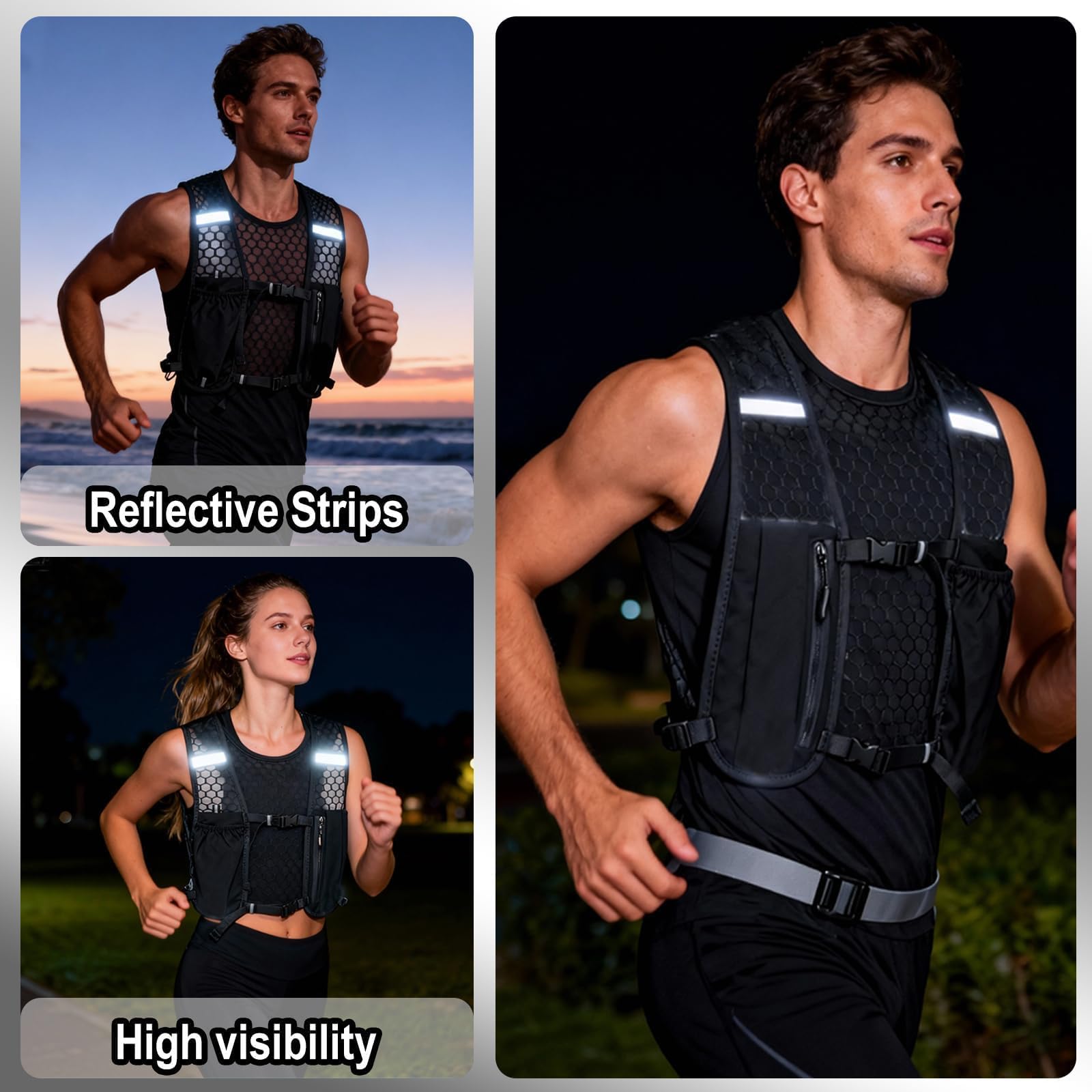 Chaleco de Hidratación para Hombre y Mujer, Mochila de Correr Multifunción Ligera y Transpirable, Running Vest con Tira Reflectante y Ajustable para Trail Running, Correr, Maratón, Ciclismo,Senderismo