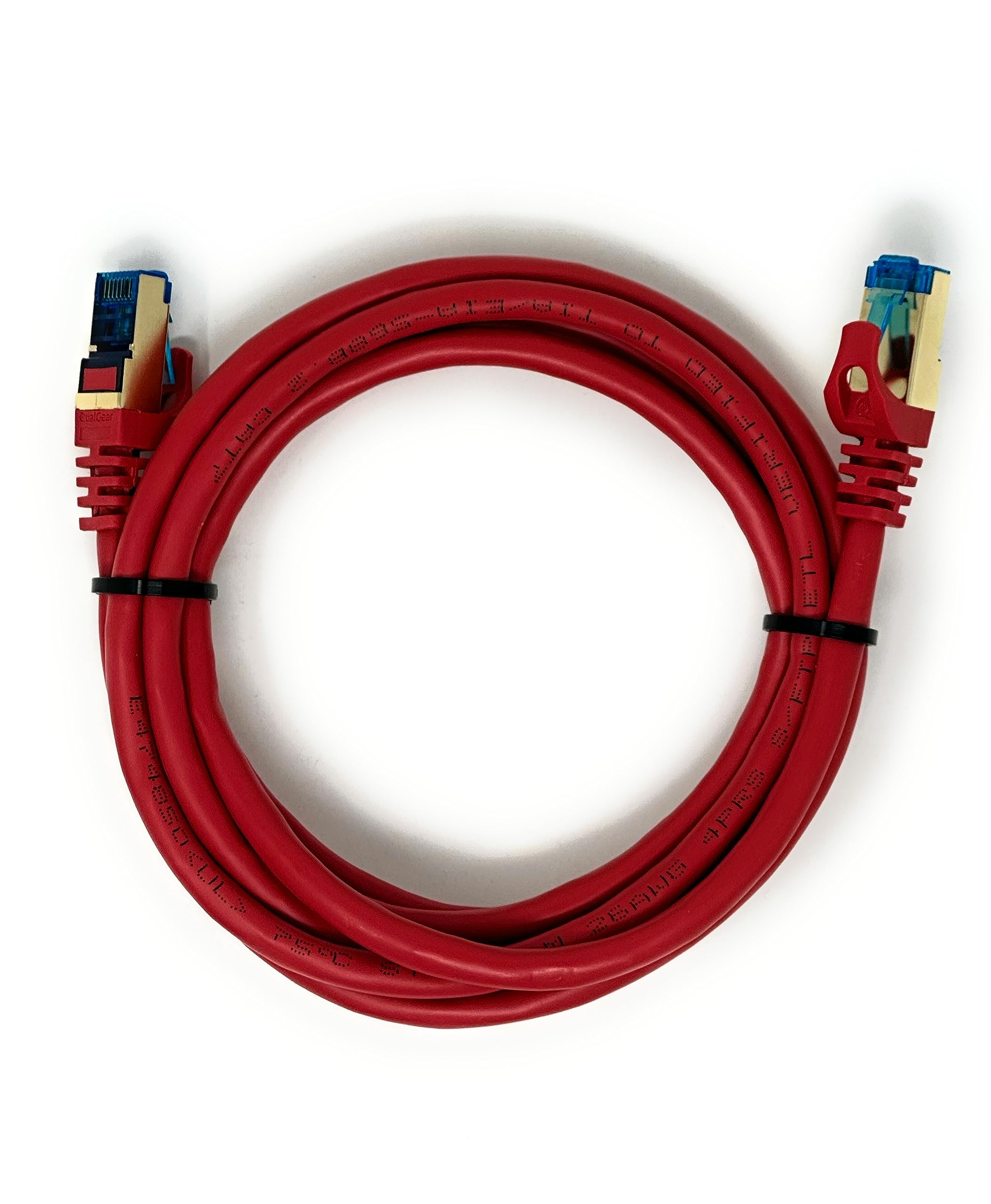 QualGear RJ45 Cat 7 Ethernet Patch Cable, 10Gpbs High-Speed Cable, 600MHz, Triple-Shielded, Round, 10 Feet, Red