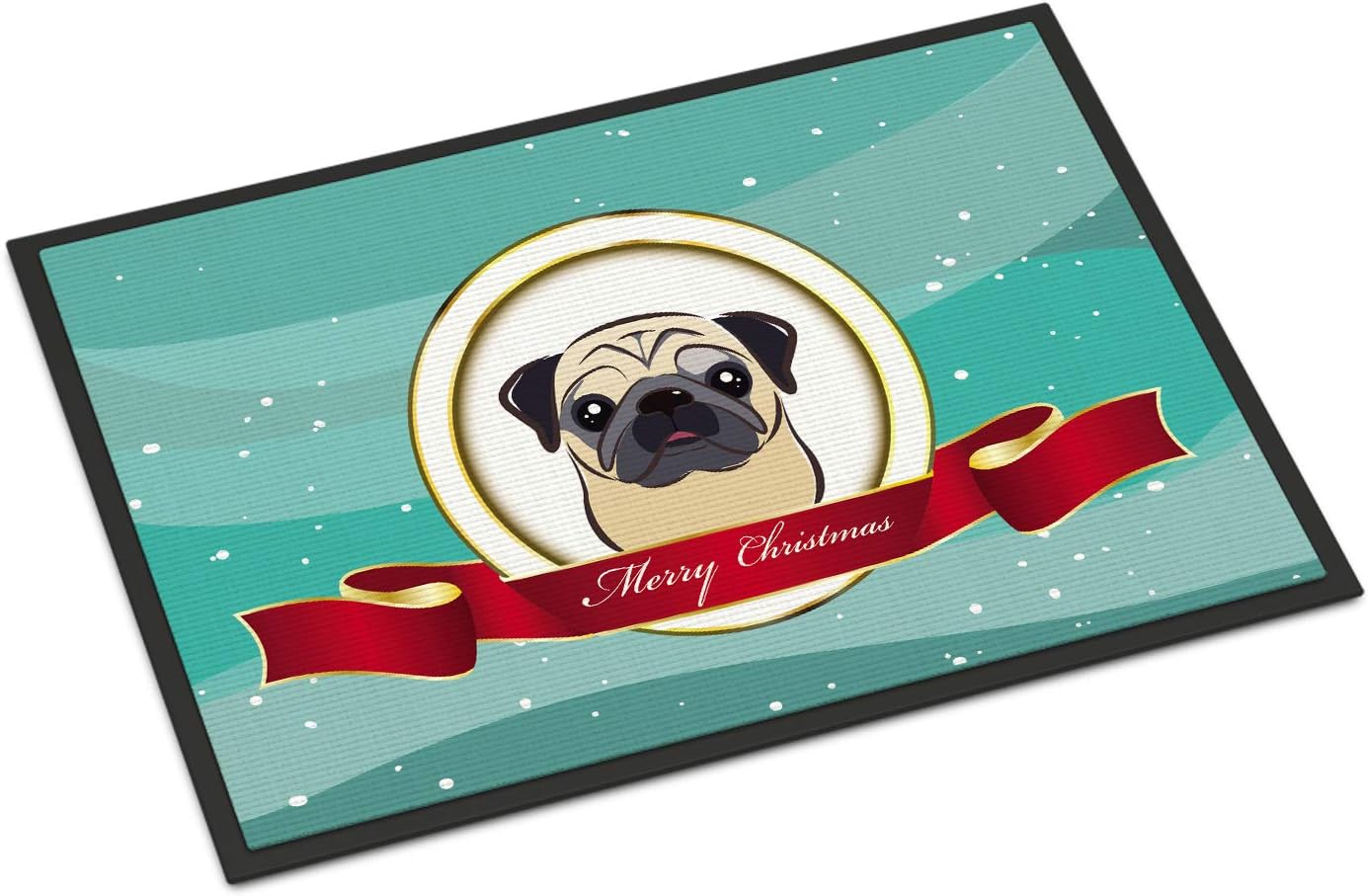 Caroline's Treasures BB1572MAT Fawn Pug Merry Christmas Doormat 18x27 Front Door Mat Indoor Outdoor Rugs for Entryway, Non Slip Washable Low Pile, 18H X 27W