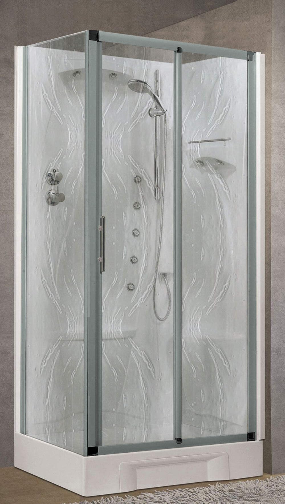 Novellini New Holiday 2P+F Idromassaggio 100x70 cm Cabina Doccia Bagno Multifunzione Apertura 1 Anta Scorrevole Seduta Destra Miscelatore Termostatico Vetro Aqua Profilo Silver Doccetta Altezza 206cm