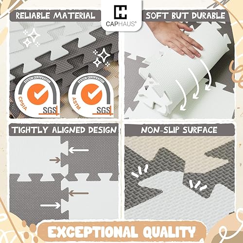 Miniatura 5 de CAPHAUS Tapete de juego de rompecabezas de espuma, tapete de juego de espuma EVA suave entrelazada con bordes, 64 azulejos de espuma para niños
