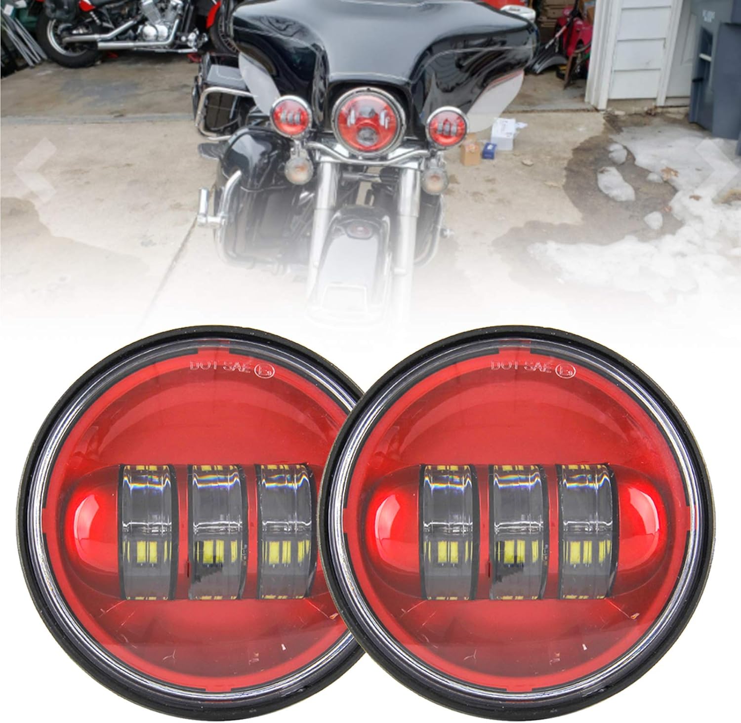 1 Pair Red 4.5 inch fog light Passing Lamps DRL bulb for Harley