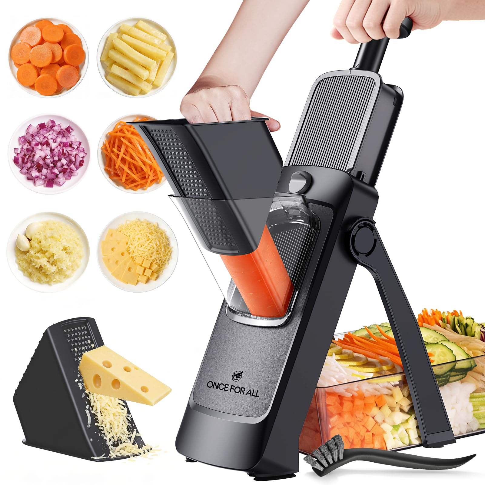 ONCE FOR ALL Krajalnica do warzyw Mandolina Regulowana grubość Ziemniak Cebulka Chopper Kitchen Chopping Artifact Wielofunkcyjny Cutte (Upgrade - czarny)