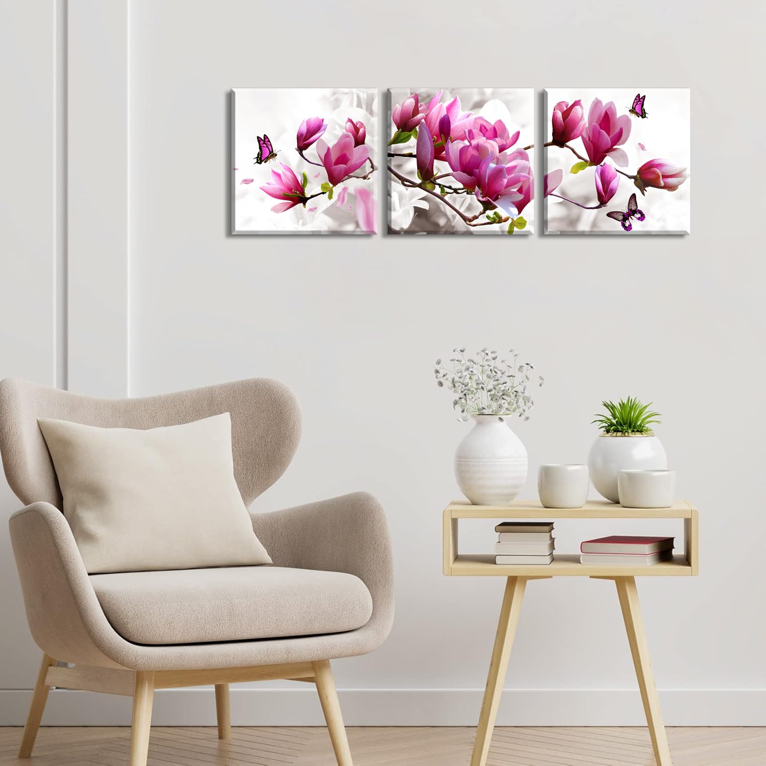 Schilderij - Roze bloemenvaas stilleven (print op canvas) , Multikleur