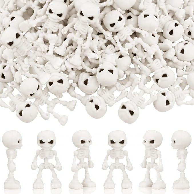 Junkin 50 Pcs Halloween Mini Skeleton Figures, Small Skeleton Decorations